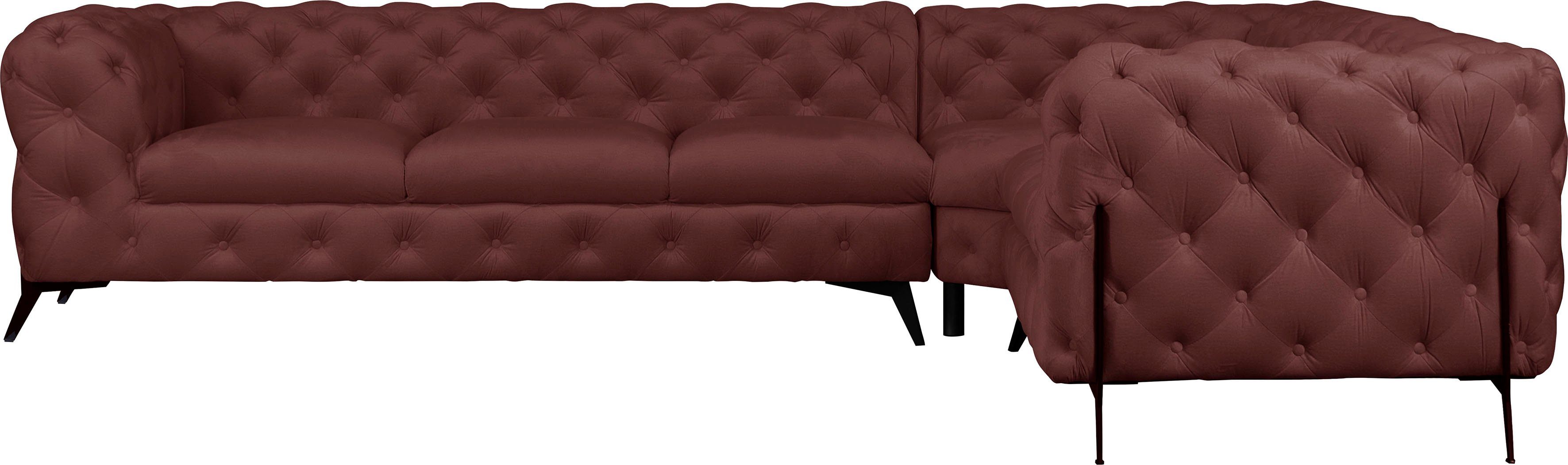 Leonique Chesterfield-bank Amaury L-vorm grote hoekbank, chesterfield-look, breedte 323 cm, kleur van de poten ter keuze