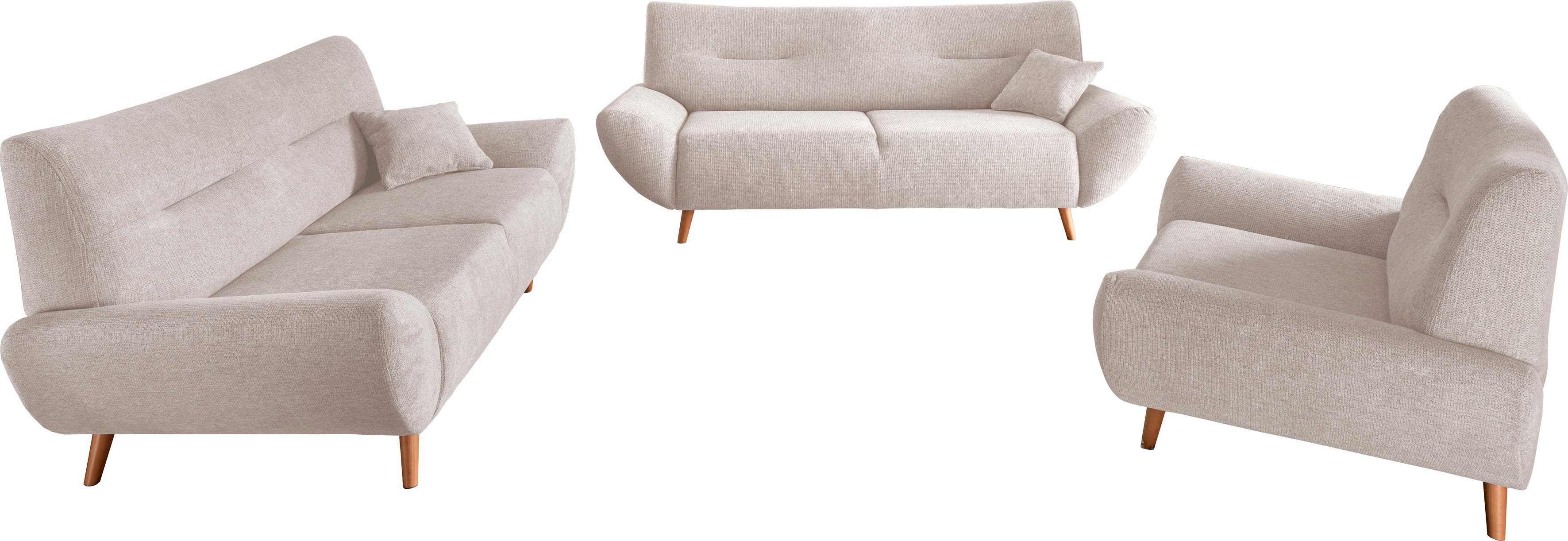 INOSIGN Zithoek Drago elegant en tijdloos, comfortabel, moderne vormtaal leverbaar als fauteuil/hoekbank, diverse stoffen, incl. 2 sierkussens (set, 3-delig)