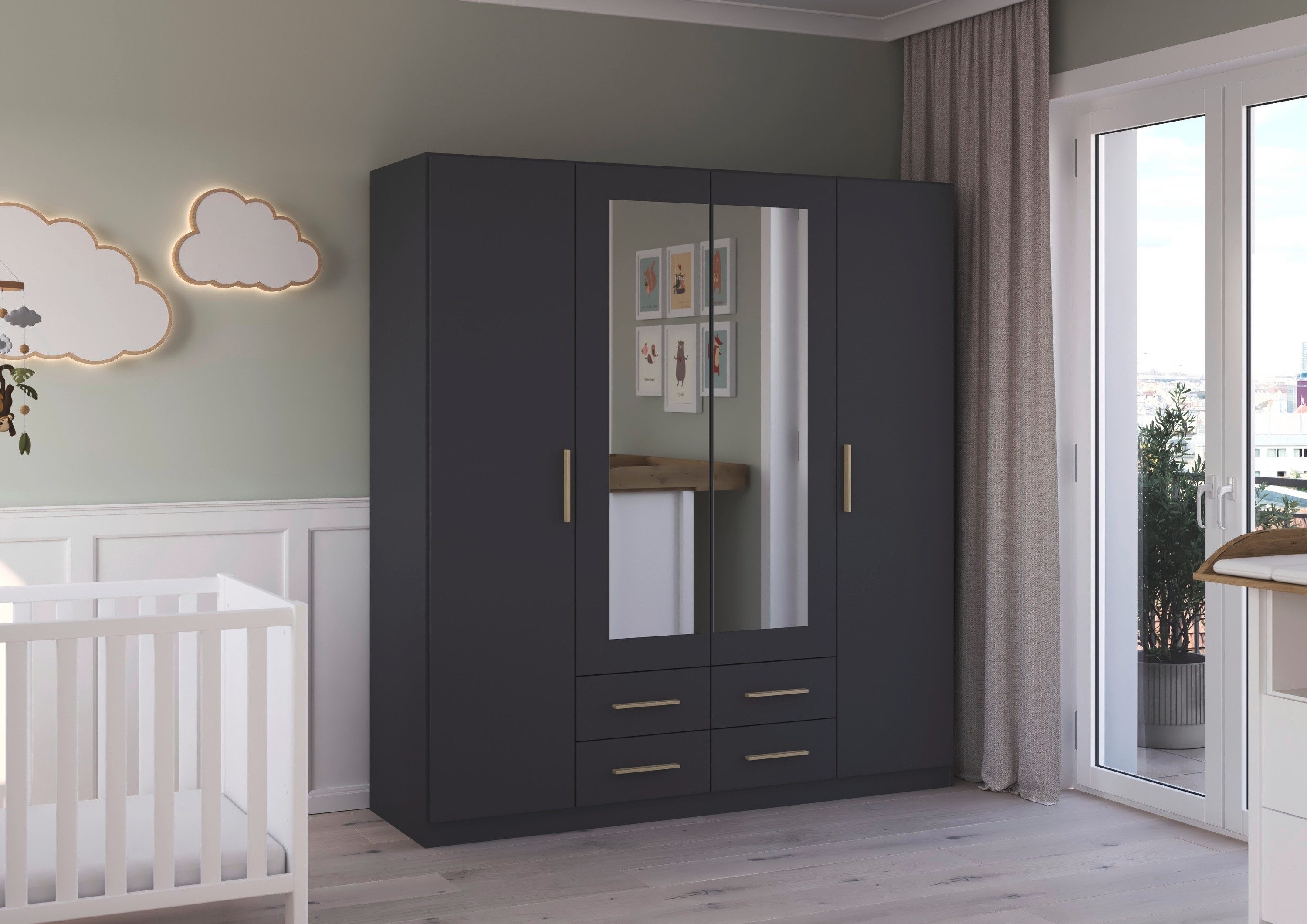 rauch Draaideurkast Kledingkast garderobe KREFELD optioneel met spiegel met 3 greepvarianten, incl. praktische lades made in germany