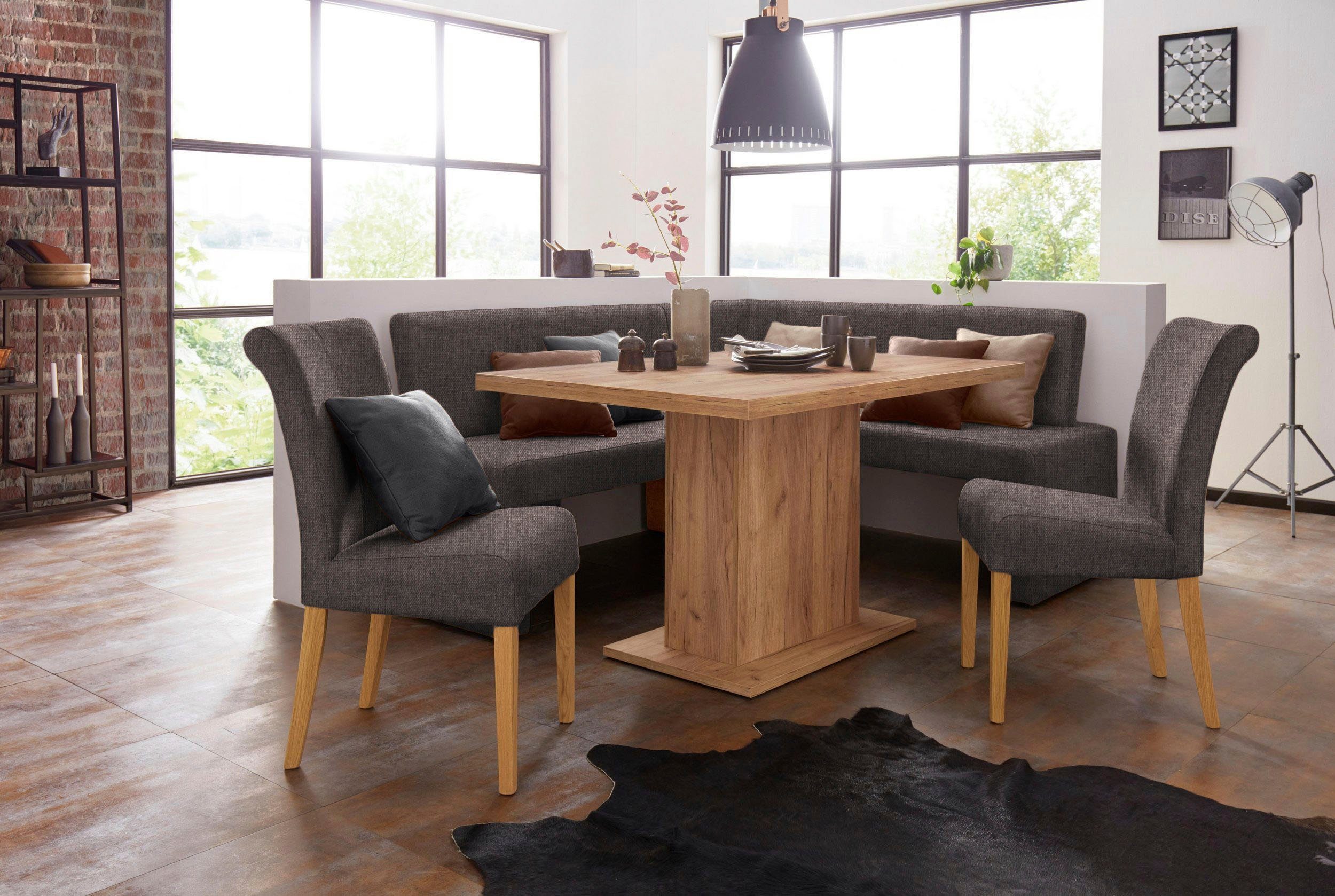 Home affaire Stoel met 4 poten Barcelona Stoelpoten van massief hout, zacht verdikte zitting en rugleuning (set, 2 stuks)