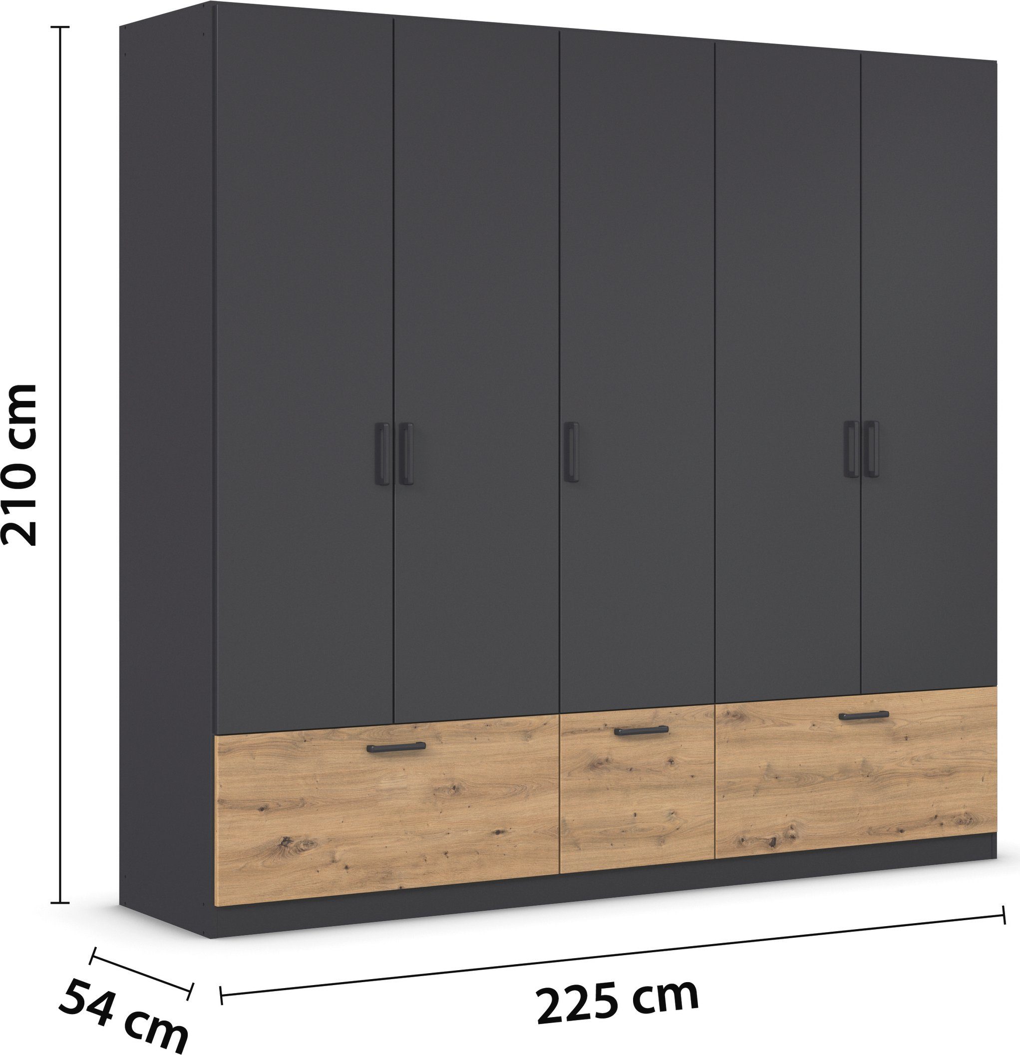 rauch Draaideurkast Kledingkast kast garderobe waskast BARI met lades en moderne greep in grijs metallic made in germany