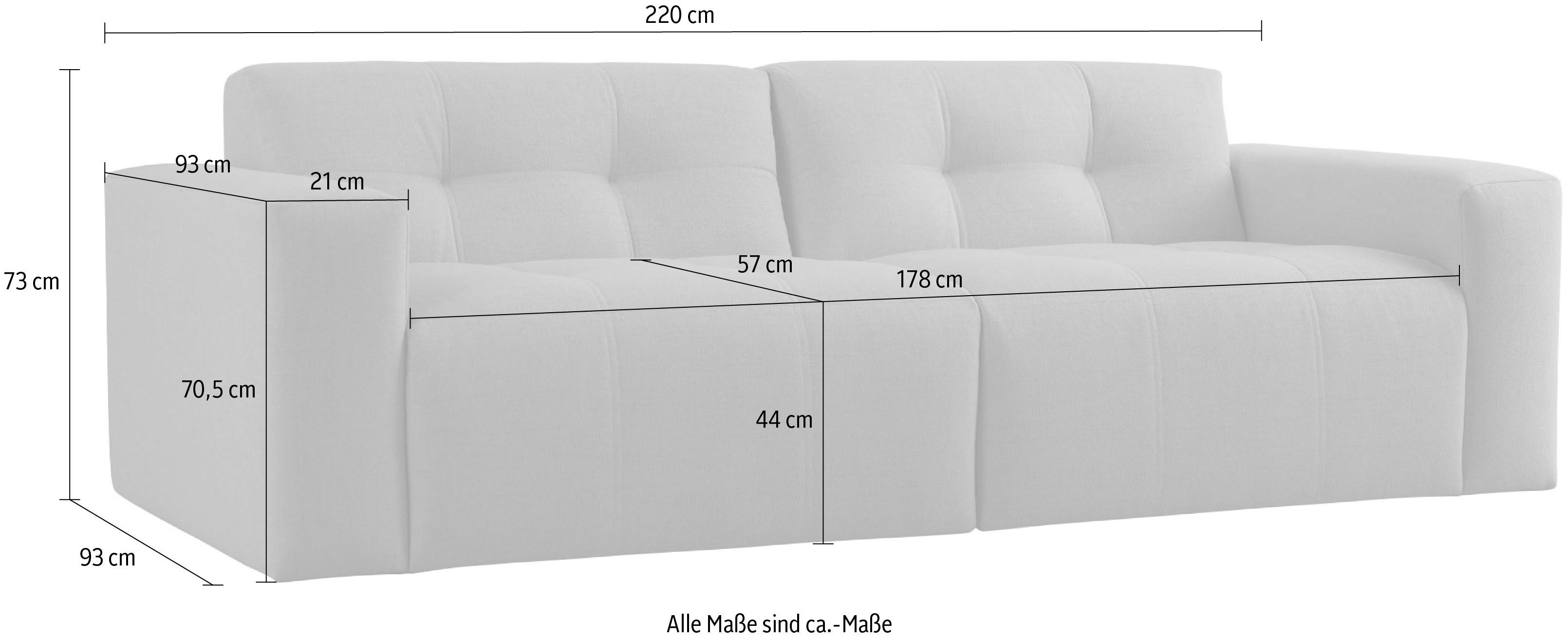 INOSIGN 3-zitsbank Tapley Breedte 220 cm, fijne structuur, met knoopstiksel, vloerhoog