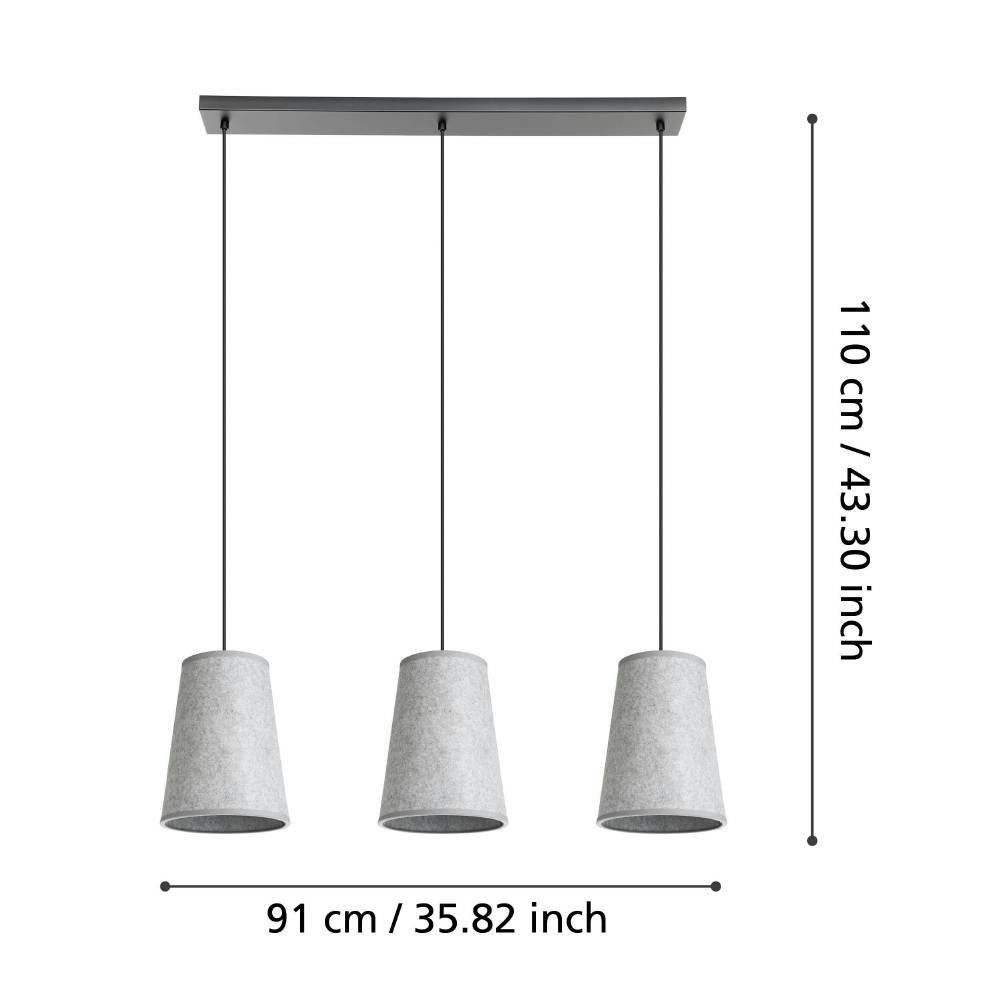 EGLO Hanglamp ALSAGER Hanglamp, vilt in grijs en metaal in zwart, E27 fitting, 91 cm (1 stuk)