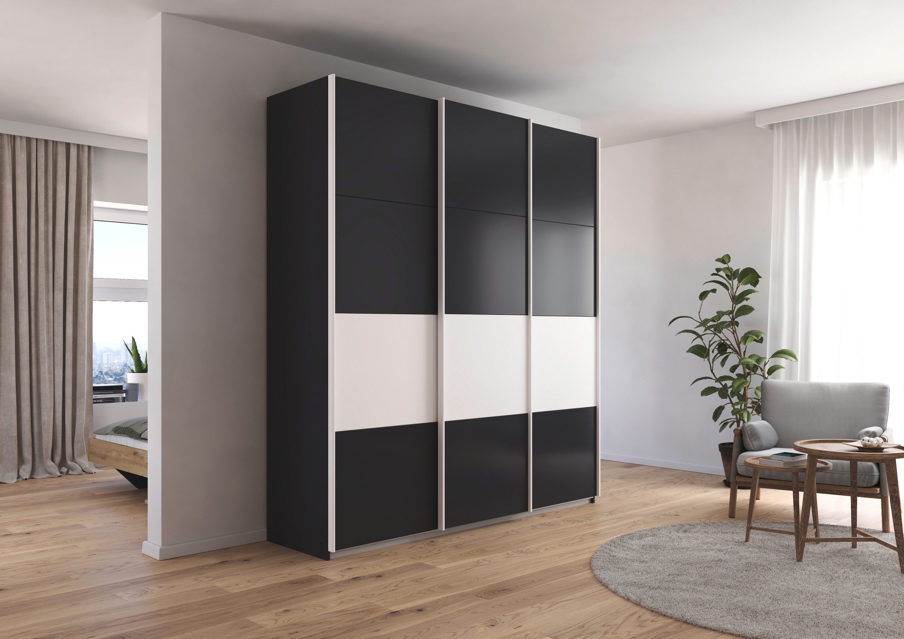 rauch Schuifdeurkast Kledingkast Kast Garderobe CORTONA inclusief indeling, 2 stoffen dozen en extra planken