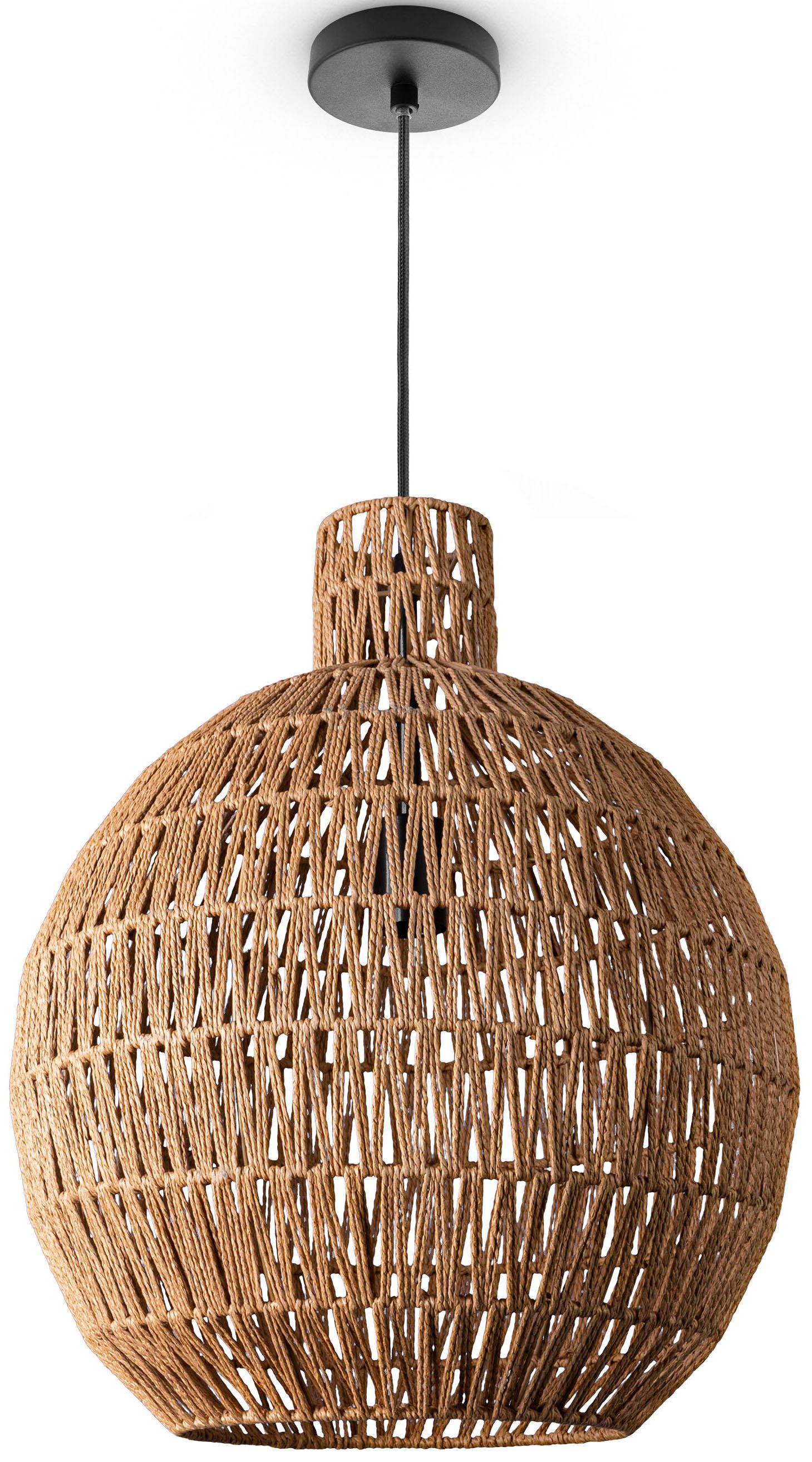 Paco Home Hanglamp Ulla Lamp papier pendellamp rustiek mand LED Boho rattan look E27 hanglampen bruin