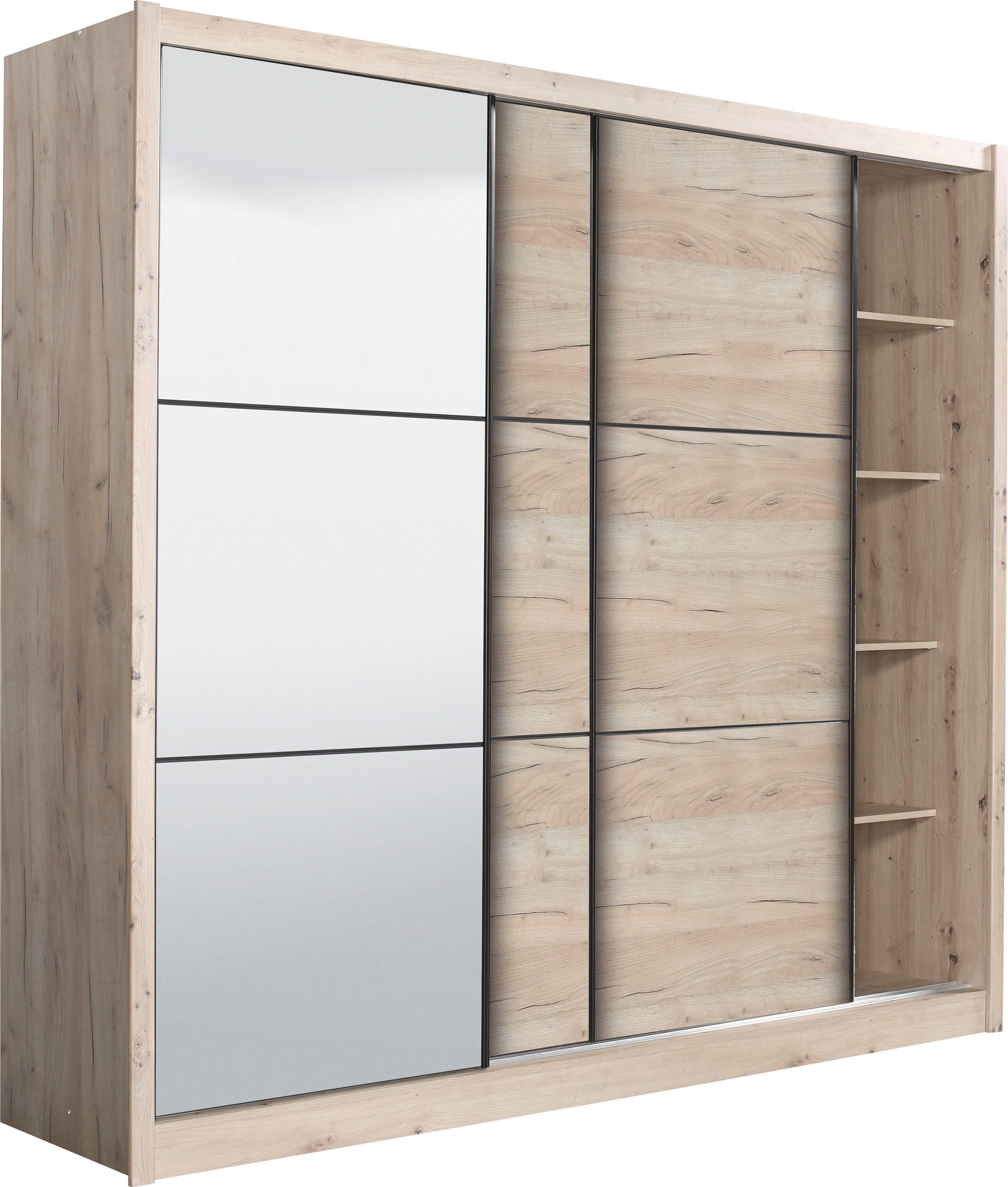 INOSIGN Zweefdeurkast Navara kledingkast met spiegel linnenkast garderobe met royale binnenuitrusting, fsc®-gecertificeerd, in 3 breedtes
