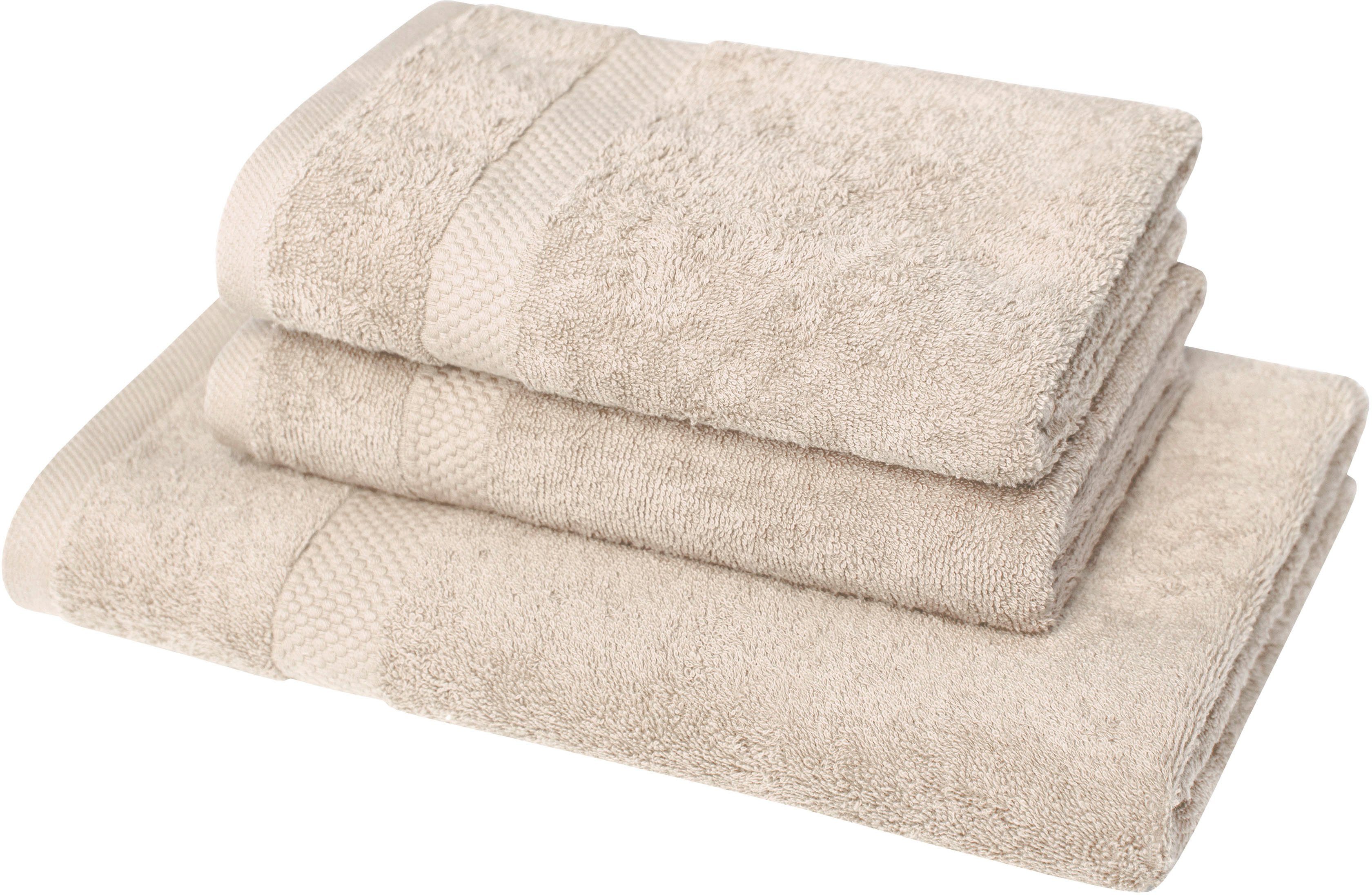 Dyckhoff Handdoekenset Planeet 2 handdoeken (50x100 cm), 1 douchehanddoek (70x140 cm) (set, 3-delig) handdoeken beige