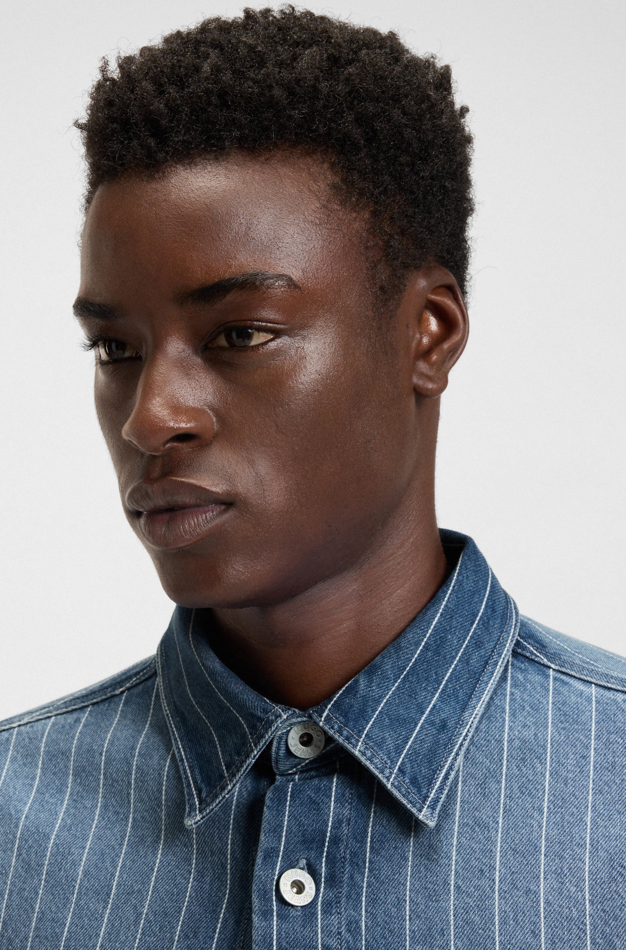 HUGO Blue Jeans overhemd Ebolt van gestreept denim