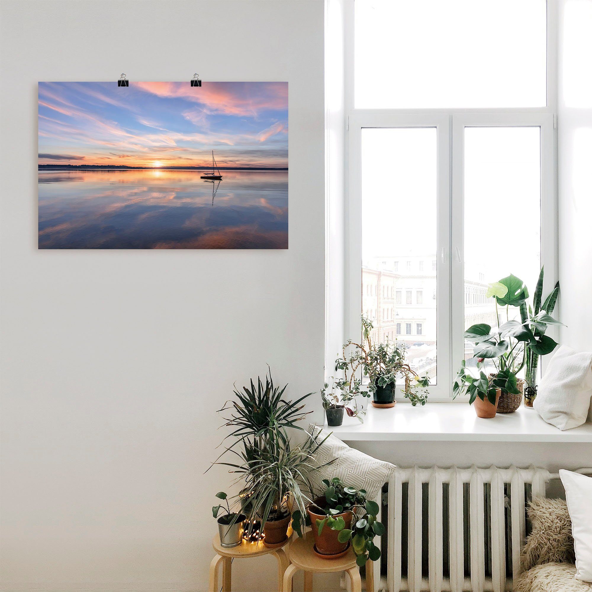 Artland Artprint Zonsondergang aan het Starnberger meer II als artprint van aluminium, artprint op linnen, muursticker of poster in verschillende maten