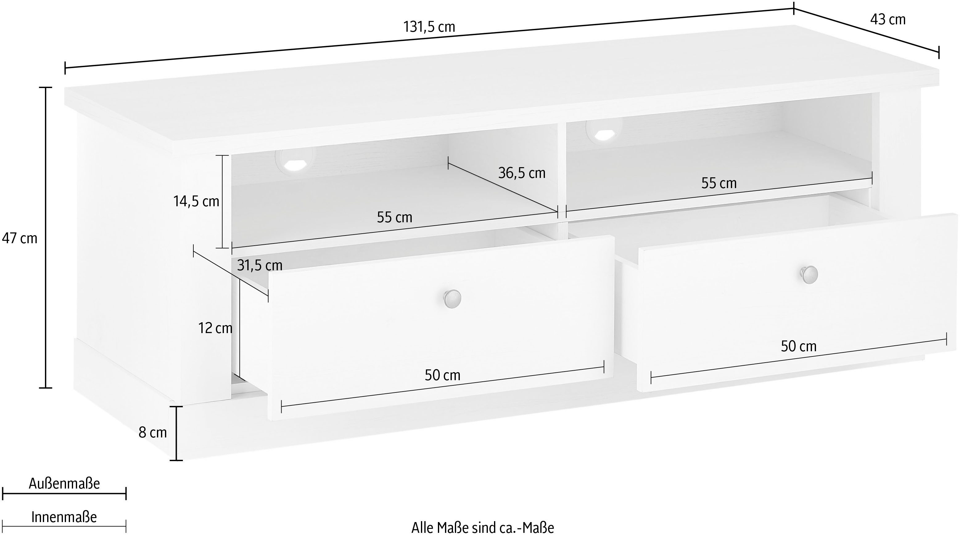 Home affaire Tv-meubel Ravenna in romantische landelijke stijl, grepen van metaal, breedte 132 cm