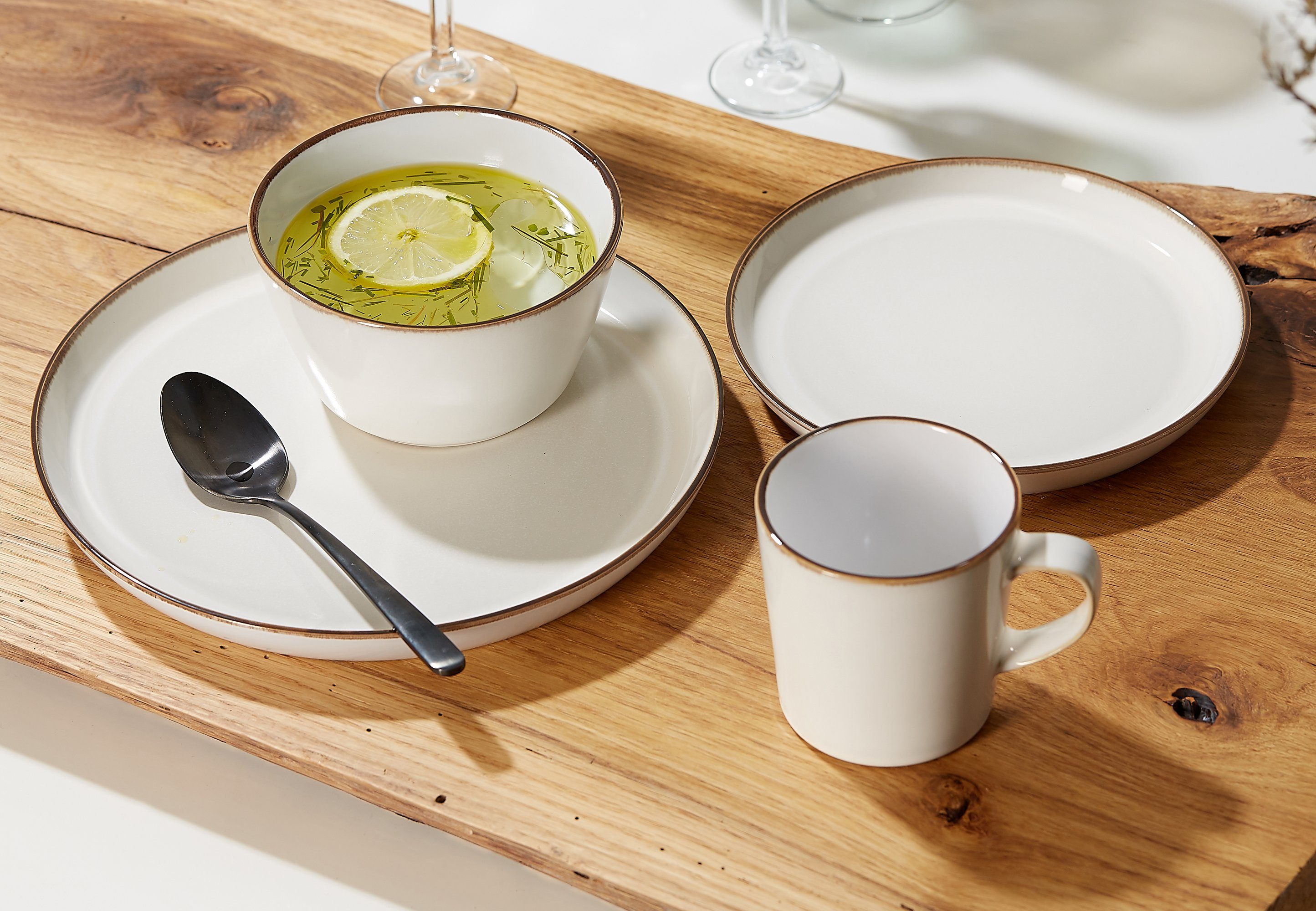 Ritzenhoff & Breker Combi-servies Serviesset, servies Visby, 16-delig, wit elk exemplaar is uniek, 16 delen, voor 4 personen (set, 16-delig)