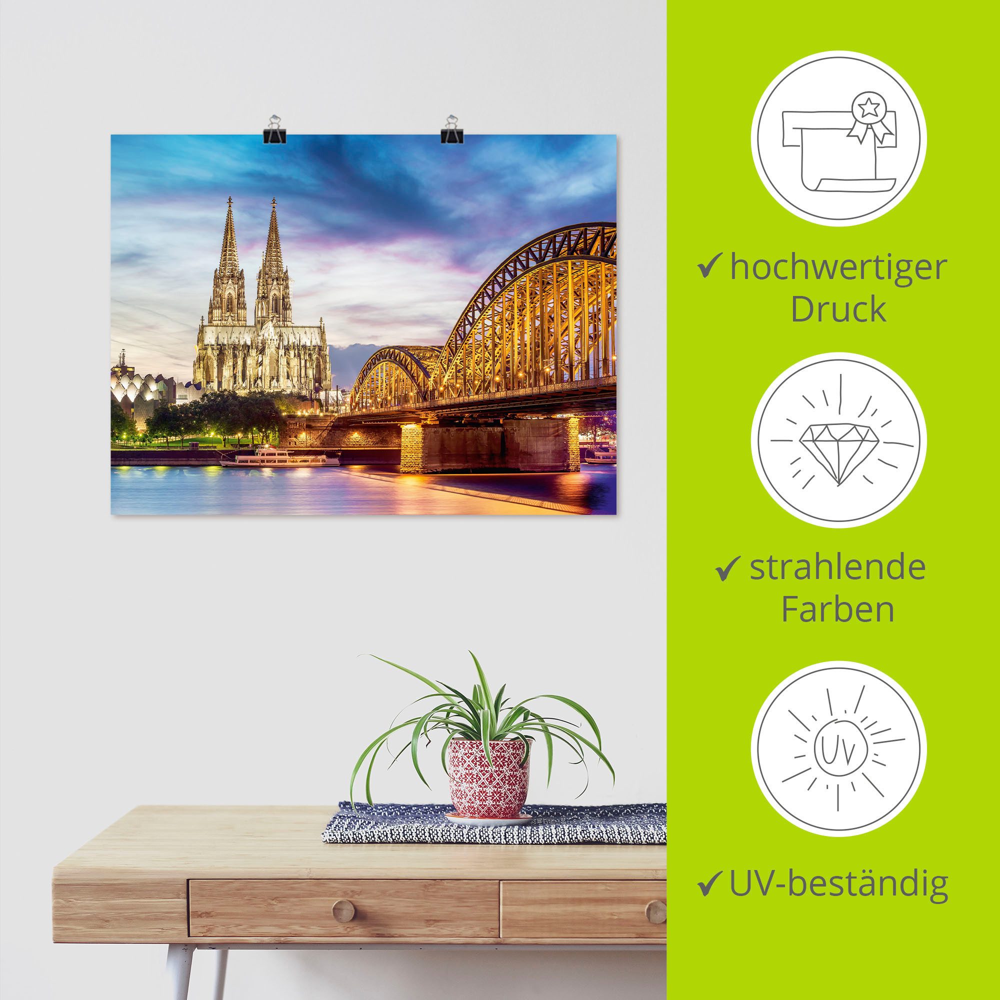 Artland Artprint Domkerk en brug in Keulen als artprint op linnen, poster in verschillende formaten maten