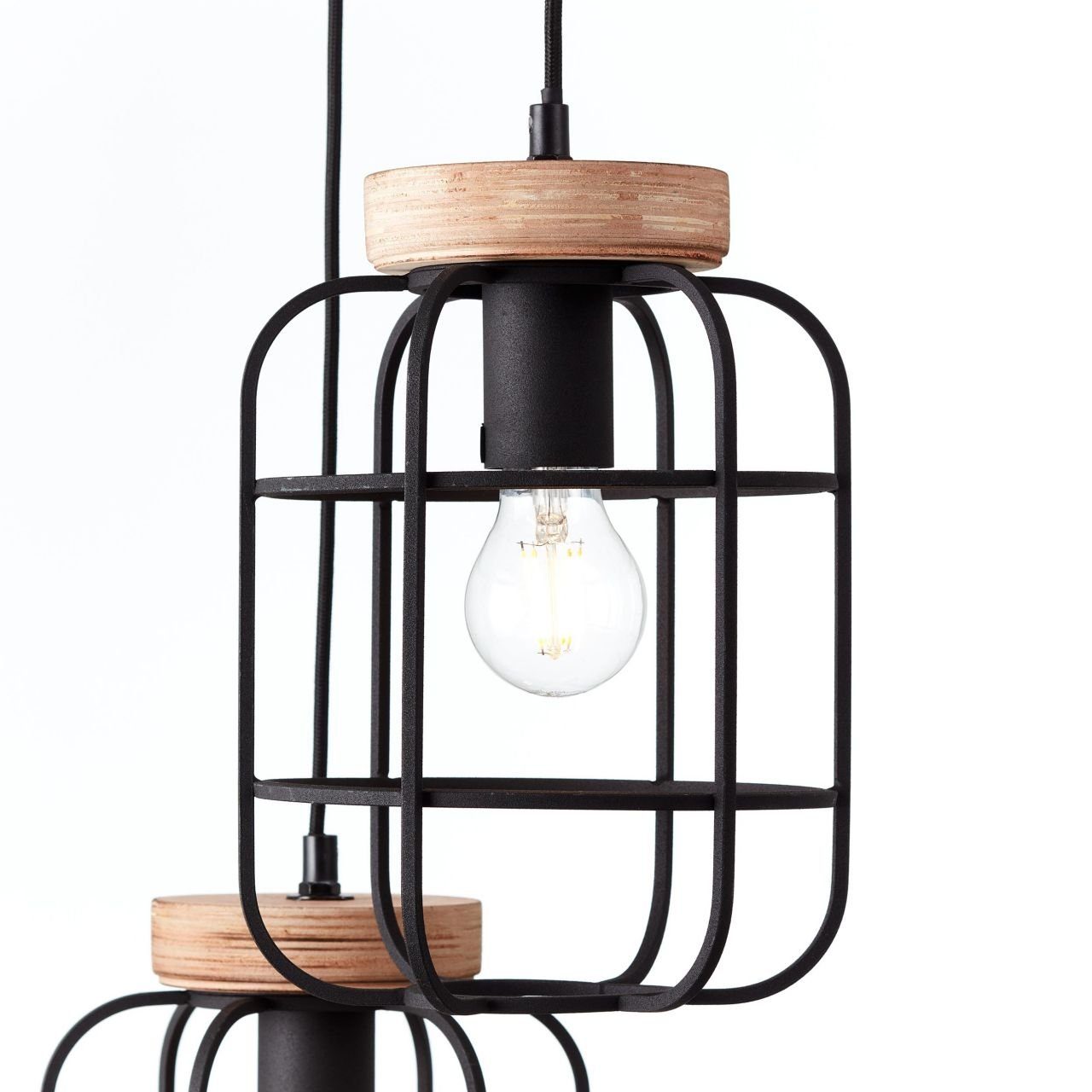 Brilliant Leuchten Hanglamp Gwen 165 cm hoogte, ø 42 cm, 3 x e27, metaal/hout, antiek hout/zwart korund (1 stuk)