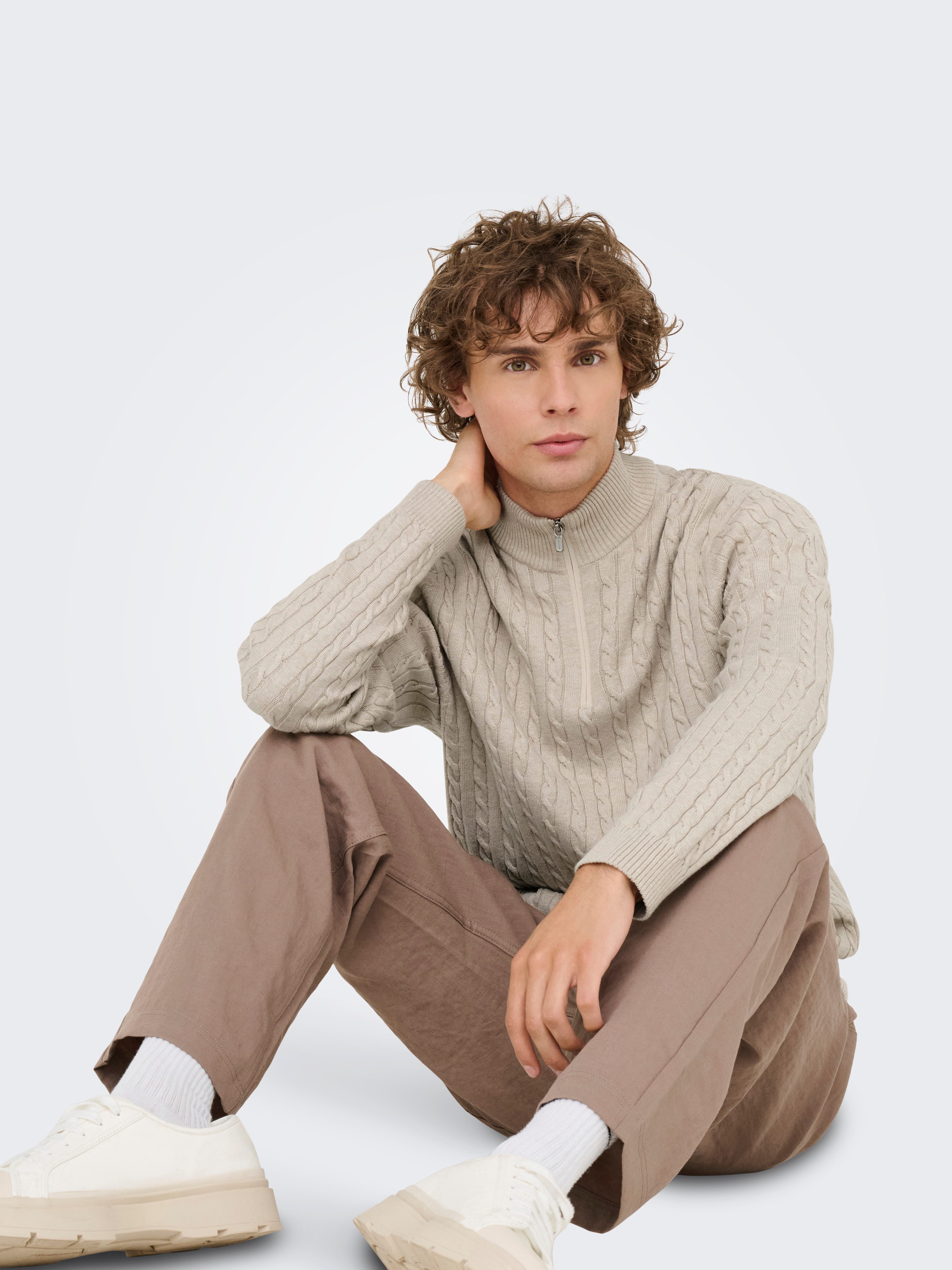 ONLY & SONS Schipperstrui ONSLOUI REG 12 CABEL HALF ZIP KNIT