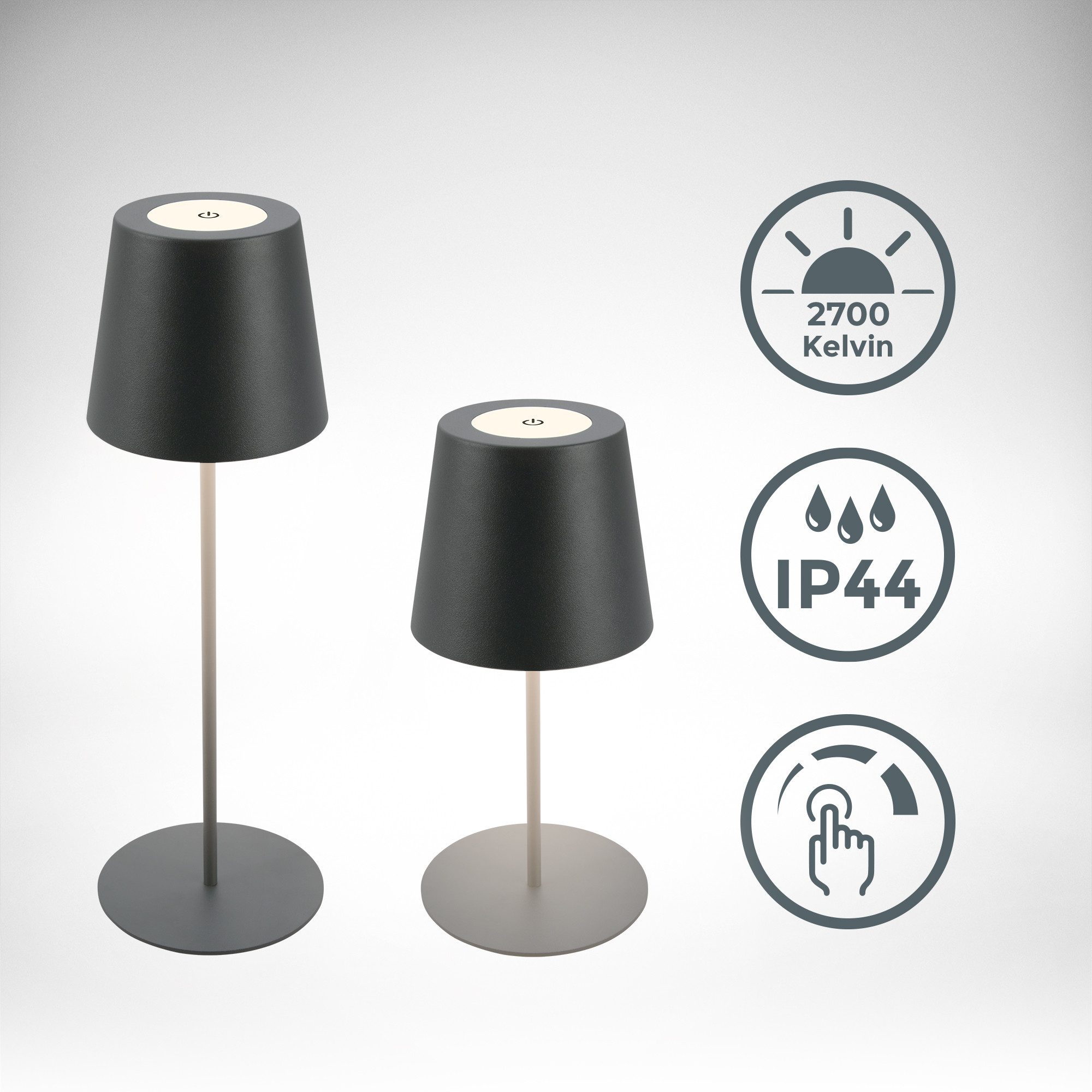 B.K.Licht Tafellamp voor buiten BK_TL1593 Accu LED tafellamp, 3-niveau touchdimmer, met USB 2.700 k, 200 lm, 2,5w, ip44, 12h brandduur, 36 x 10,5 cm, antraciet (1 stuk)