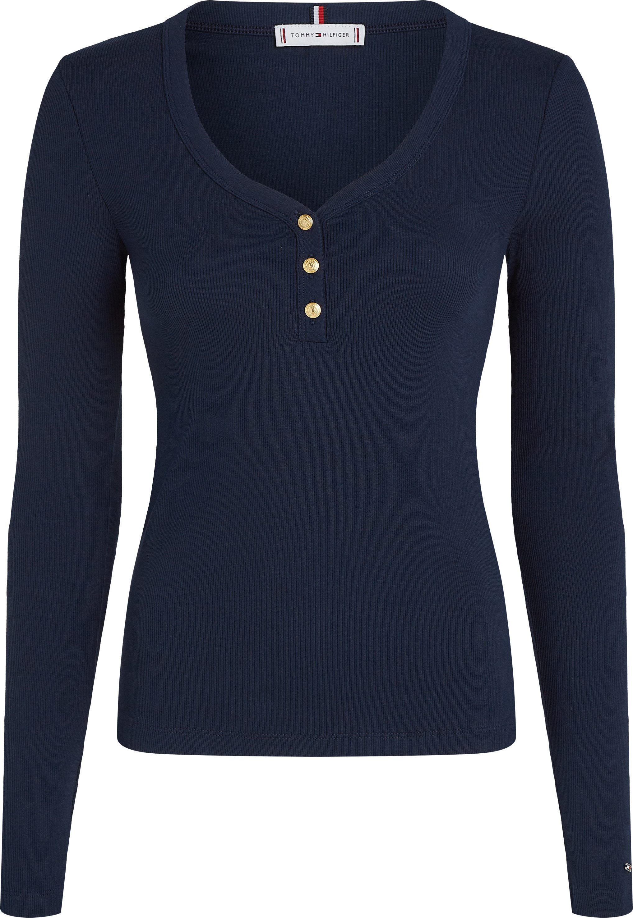 Tommy Hilfiger Shirt met lange mouwen SLIM HENLEY GB SCOOP-NK LS met ribstructuur, met metalen label