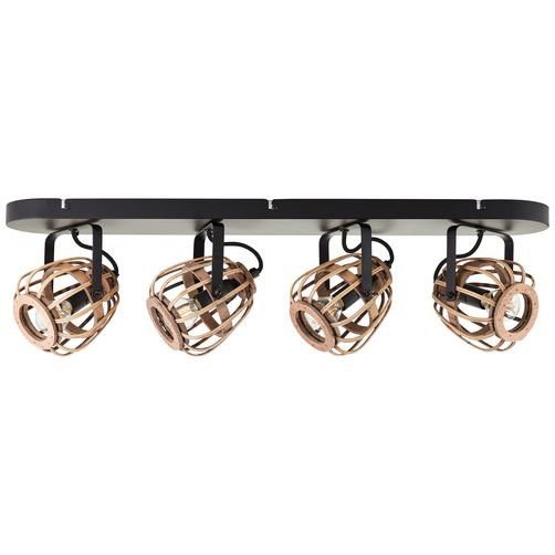 Brilliant Leuchten Plafondspot Nikka 4-vlamig, 20 cm hoogte, 72 cm breedte, e14, metaal/rattan, zwart/natuur (1 stuk)