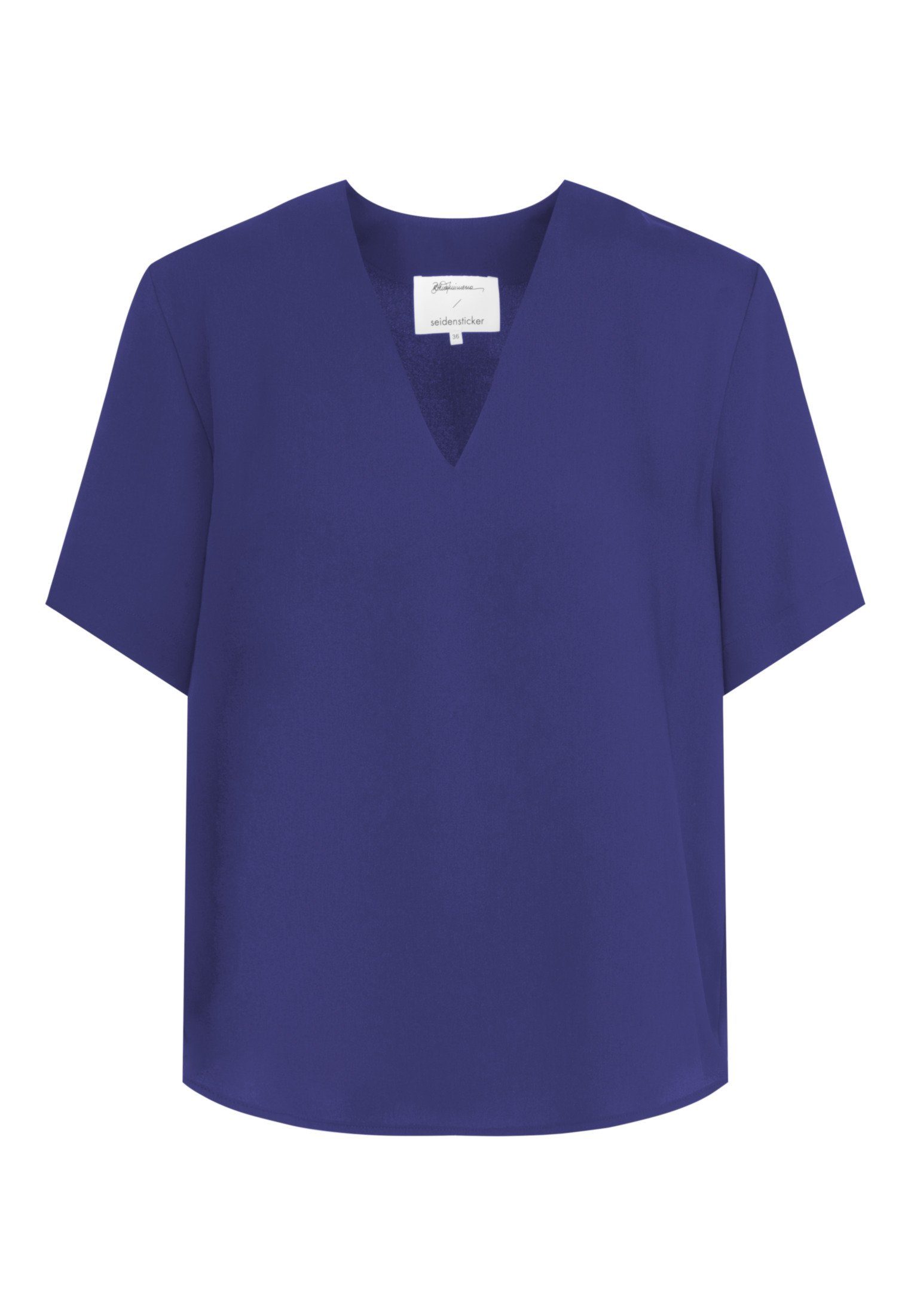seidensticker Shirtblouse Zwarte roos Korte mouwen V-hals uni
