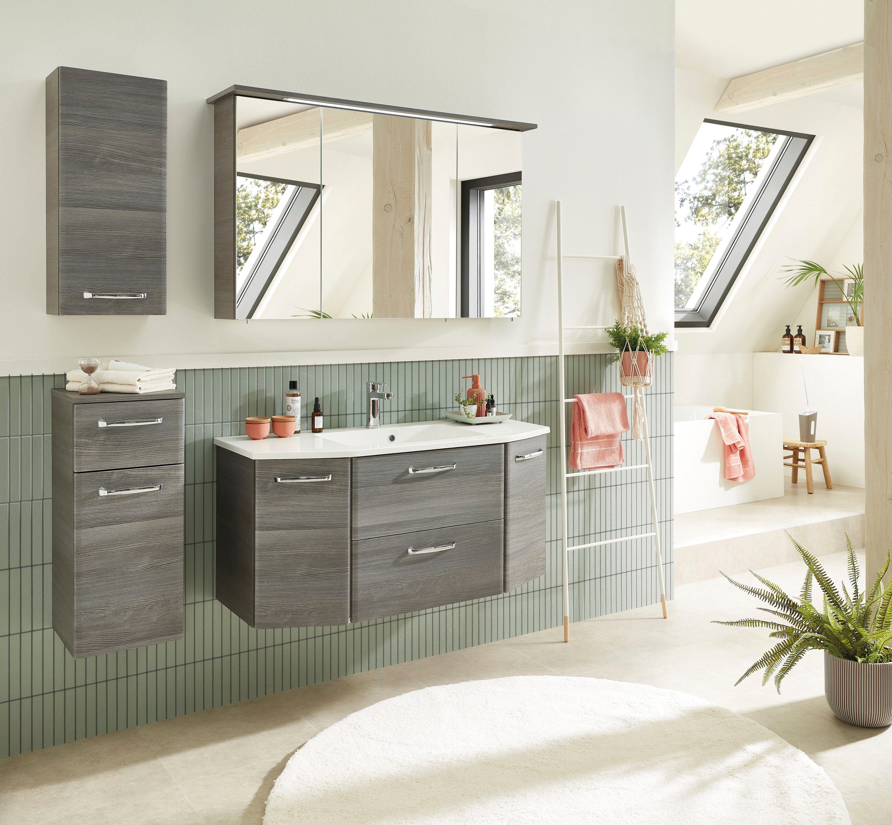Saphir Hangend kastje Quickset wand-badkast 30 cm breed met 1 deur en 2 glazen legplanken Badkamer-hangend kastje inclusief deurdemper, grepen in glanzend chroom