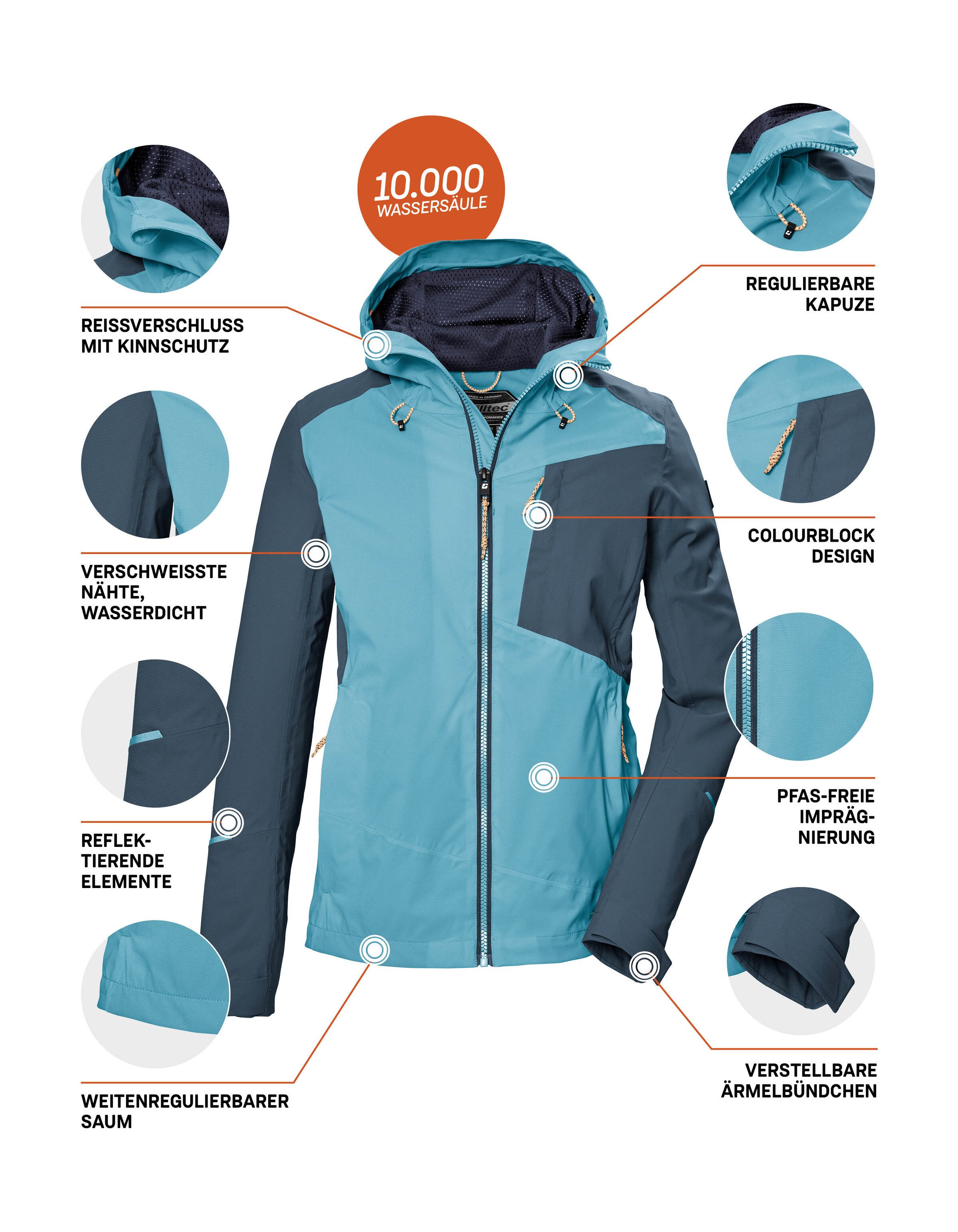 Killtec Outdoorjack KOS 83 WMN JCKT Damesjas: Colourblock, waterdicht, ademend, PFAS-vrij