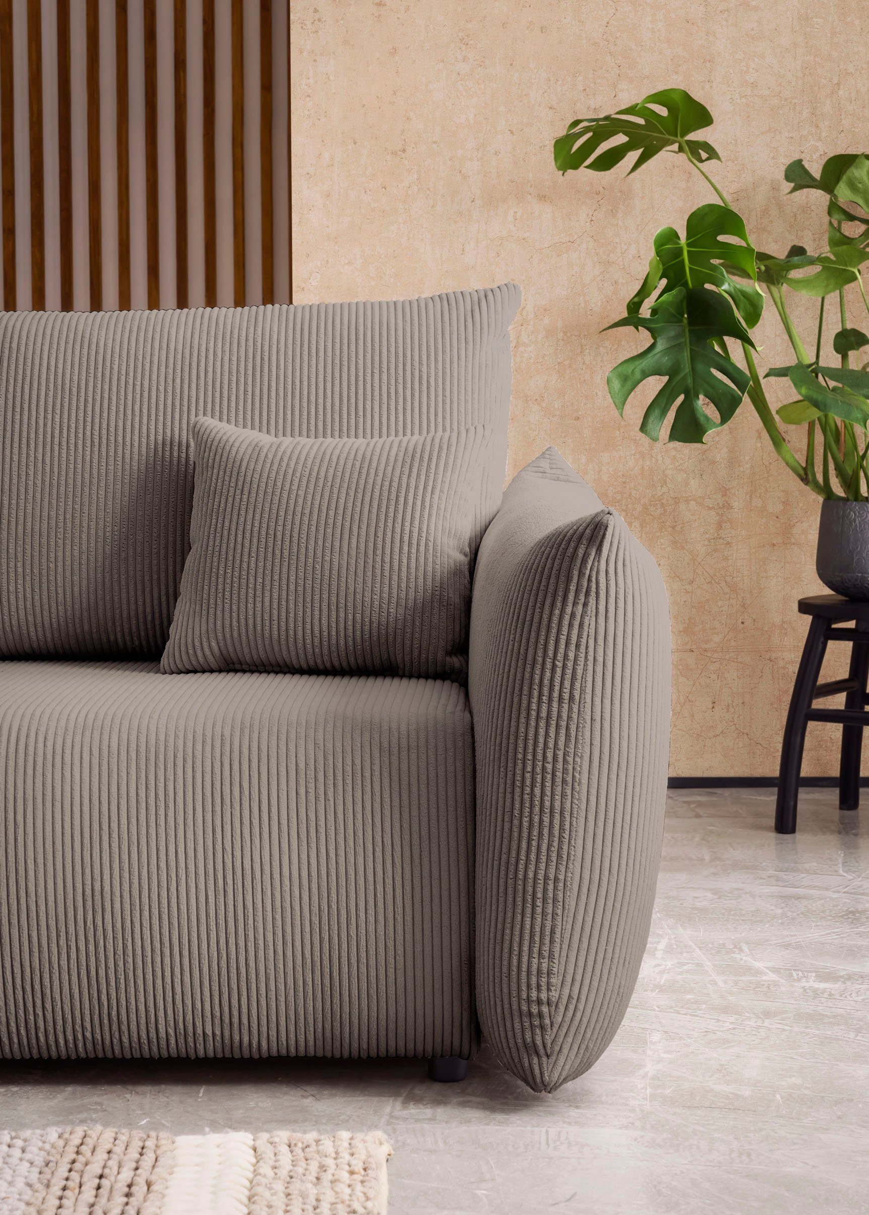 INOSIGN 3-zitsbank MAVAS slaapbank met bedlade ca. 240/108 cm (ligoppervlak 212/145 cm), ribfluweel, chenille, structuur