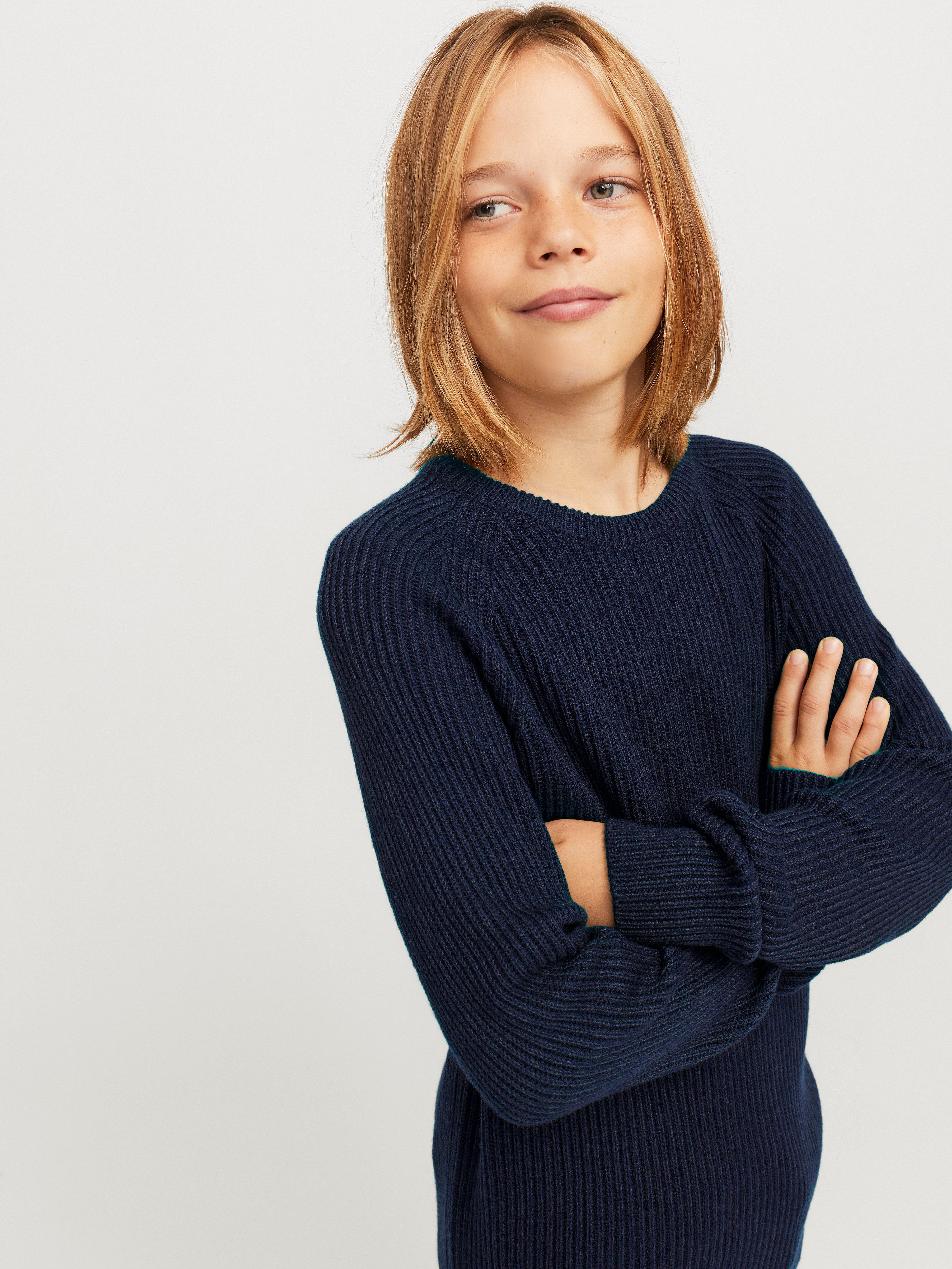 Jack & Jones Junior Gebreide trui JJPANNEL KNIT CREW NECK AW24 JNR