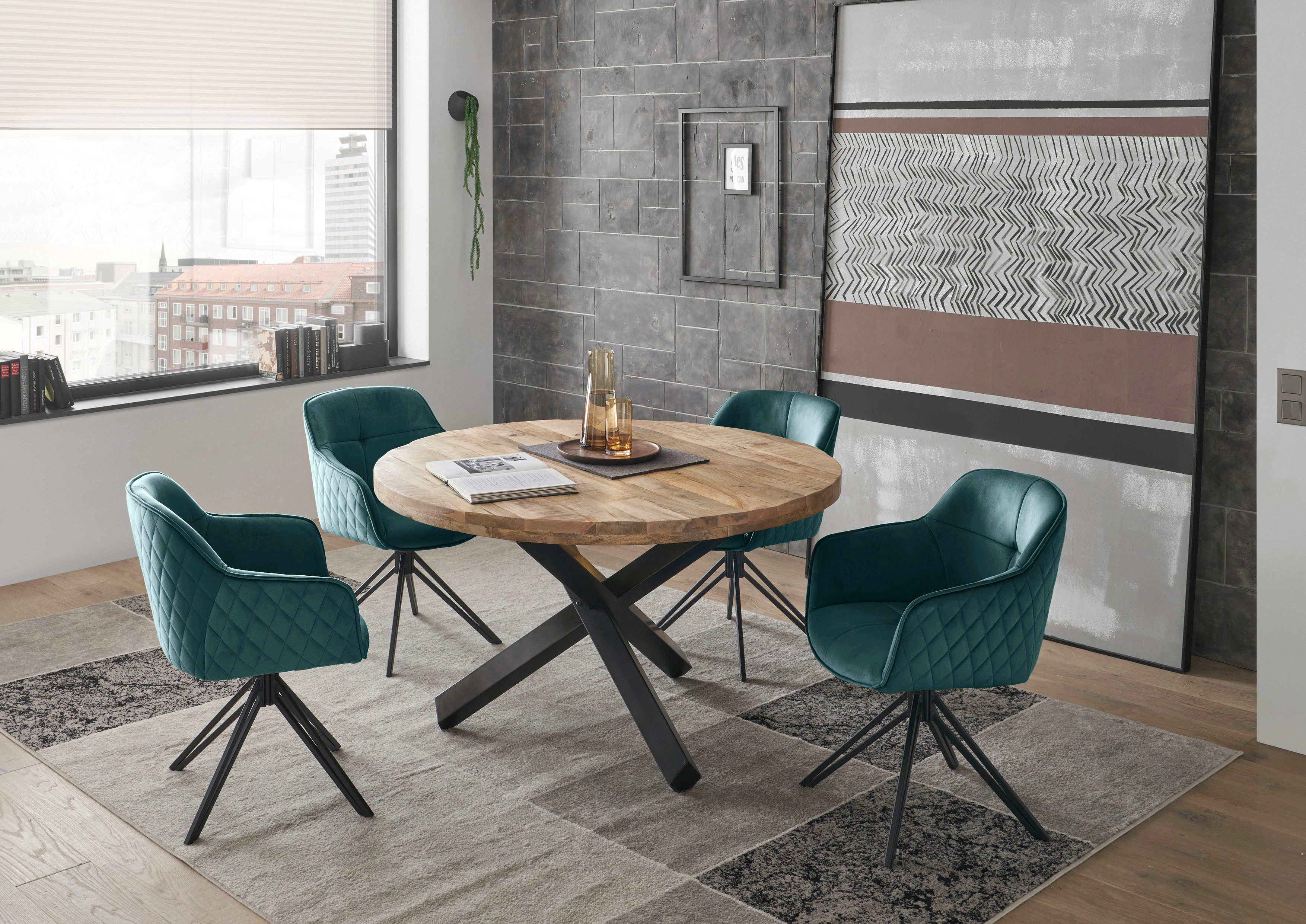 Stolkom Eettafel Ace rond, eettafel in massief mango