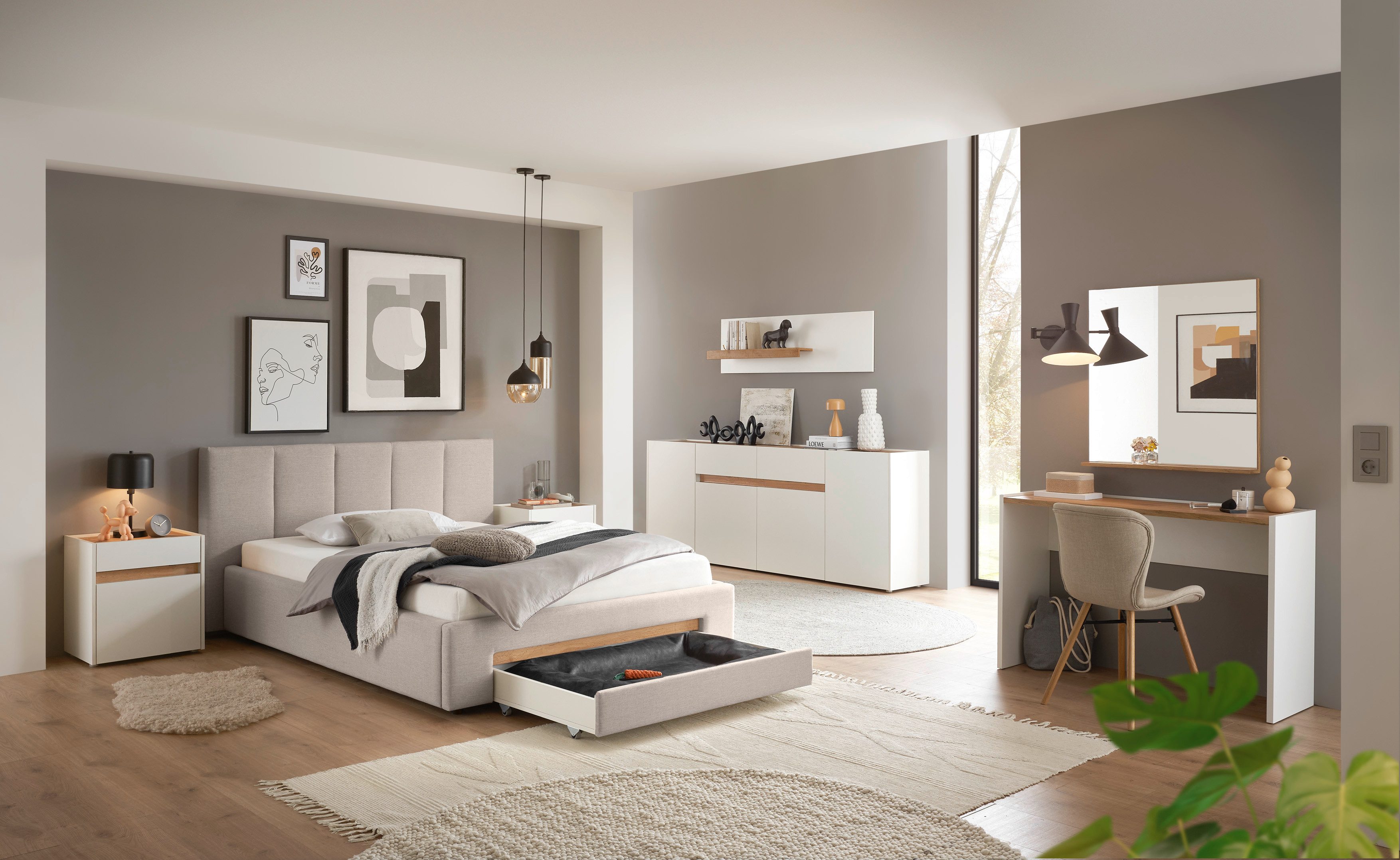 INOSIGN Gestoffeerd bed CiTY/GiRON, bedframe met bedlade, gestoffeerd opbergbed met hondenbed of opberglade, bekleding van corduroy of linnenlook