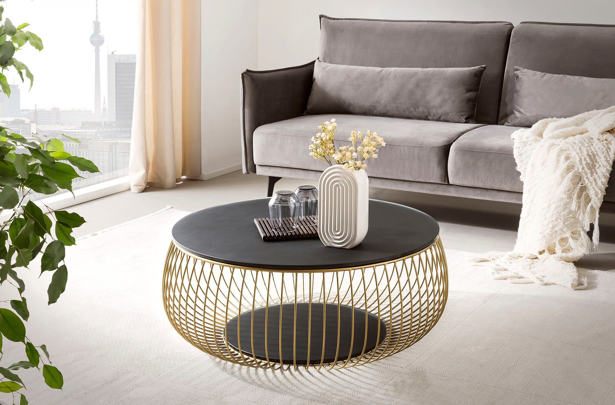 SalesFever Salontafel 10 mm dikke helder glazen plaat met marmerprint salontafels zwart