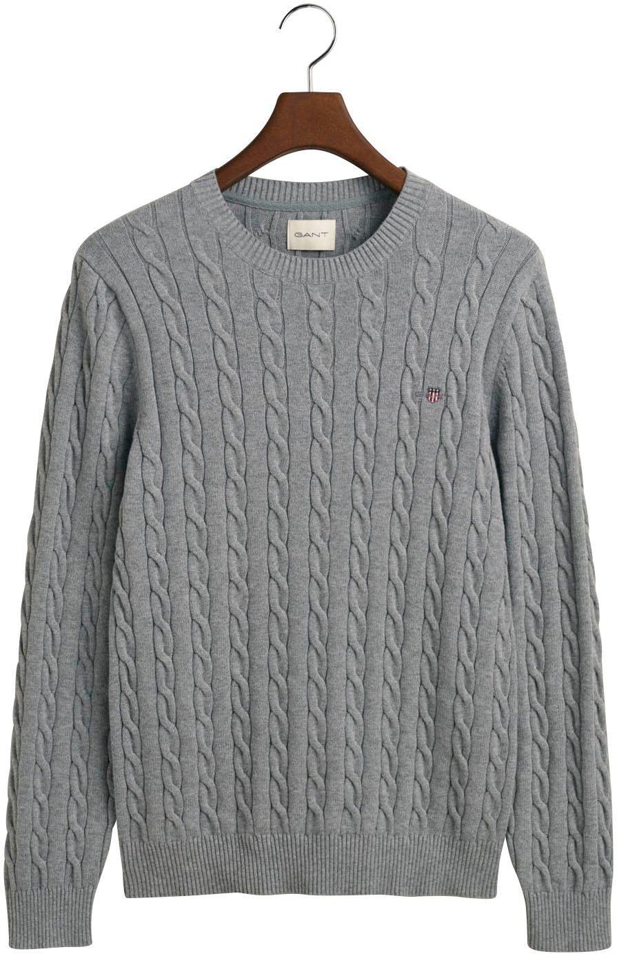 Gant Gebreide trui COTTON CABLE C-NECK met wapen-logo borduurwerk op de borst