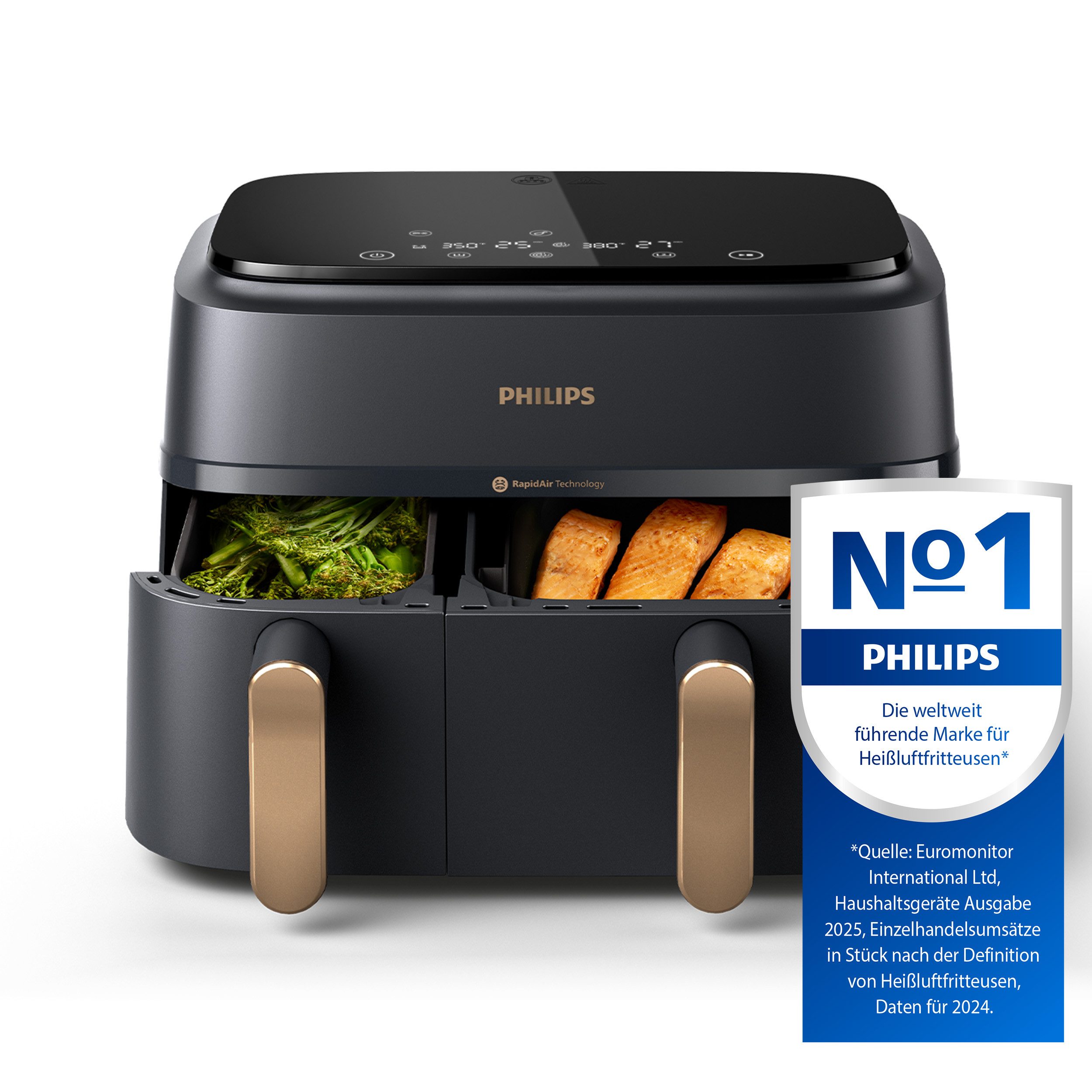Philips Airfryer 3000 Dual Basket NA352/00, twee manden met 9L (3L+6L)