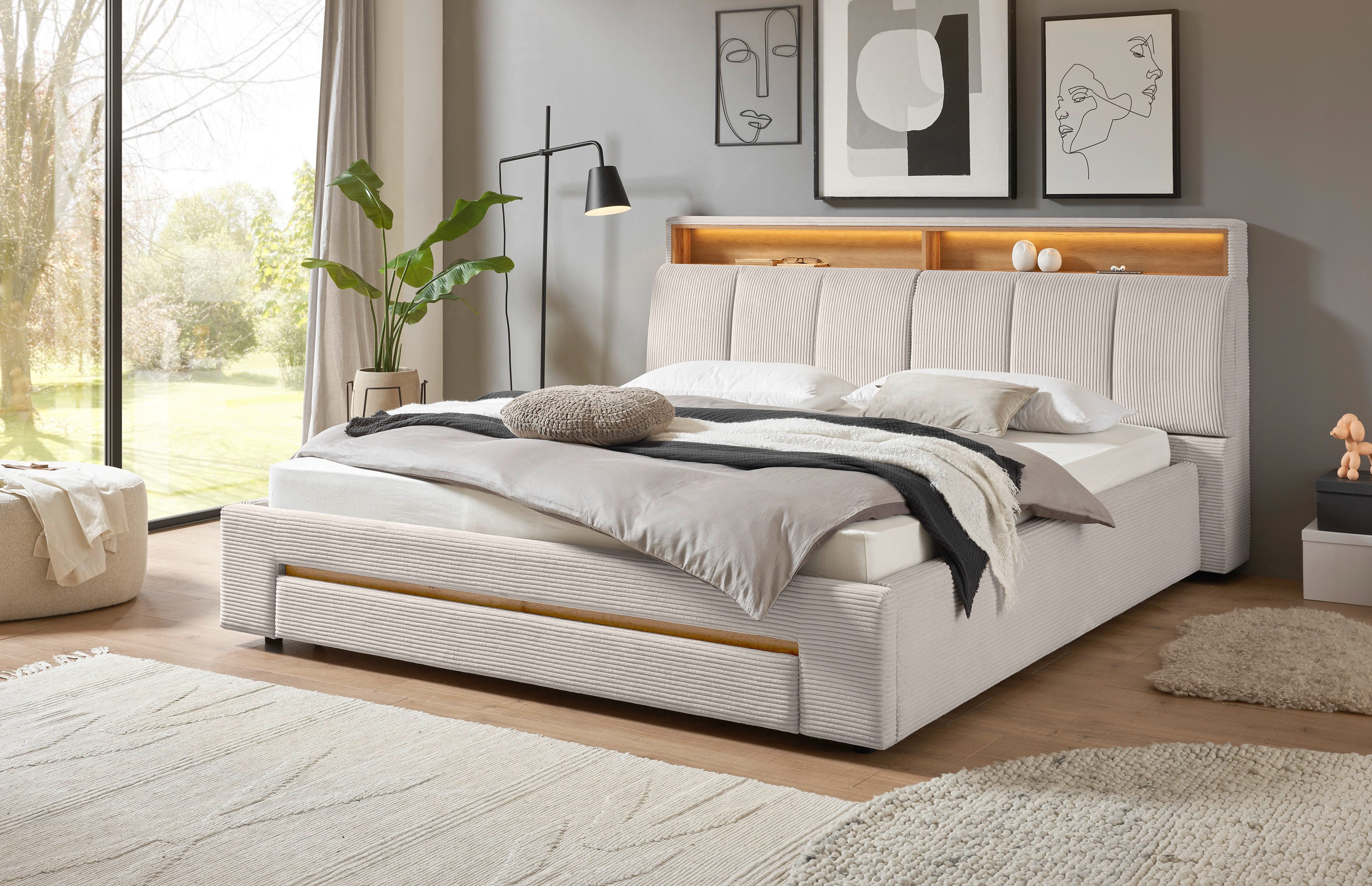 INOSIGN Gestoffeerd bed CiTY/GiRON,, gepolsterd opbergbed, met LED-verlichting Bedkisten met hondenbed of als opbergruimte, opklapbare hoofdeinden