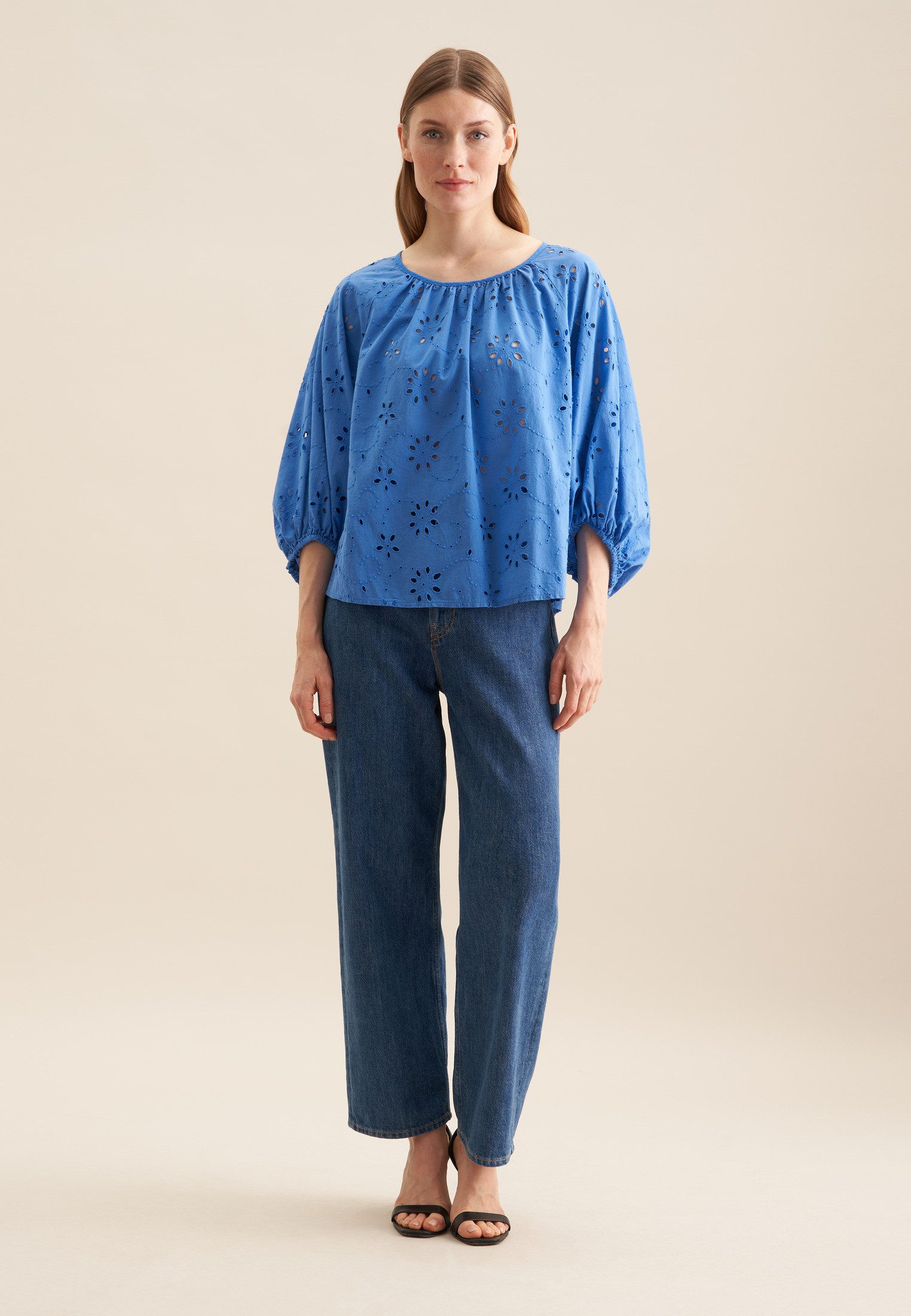 seidensticker Shirtblouse Zwarte roos 3/4-arm ronde hals borduursel