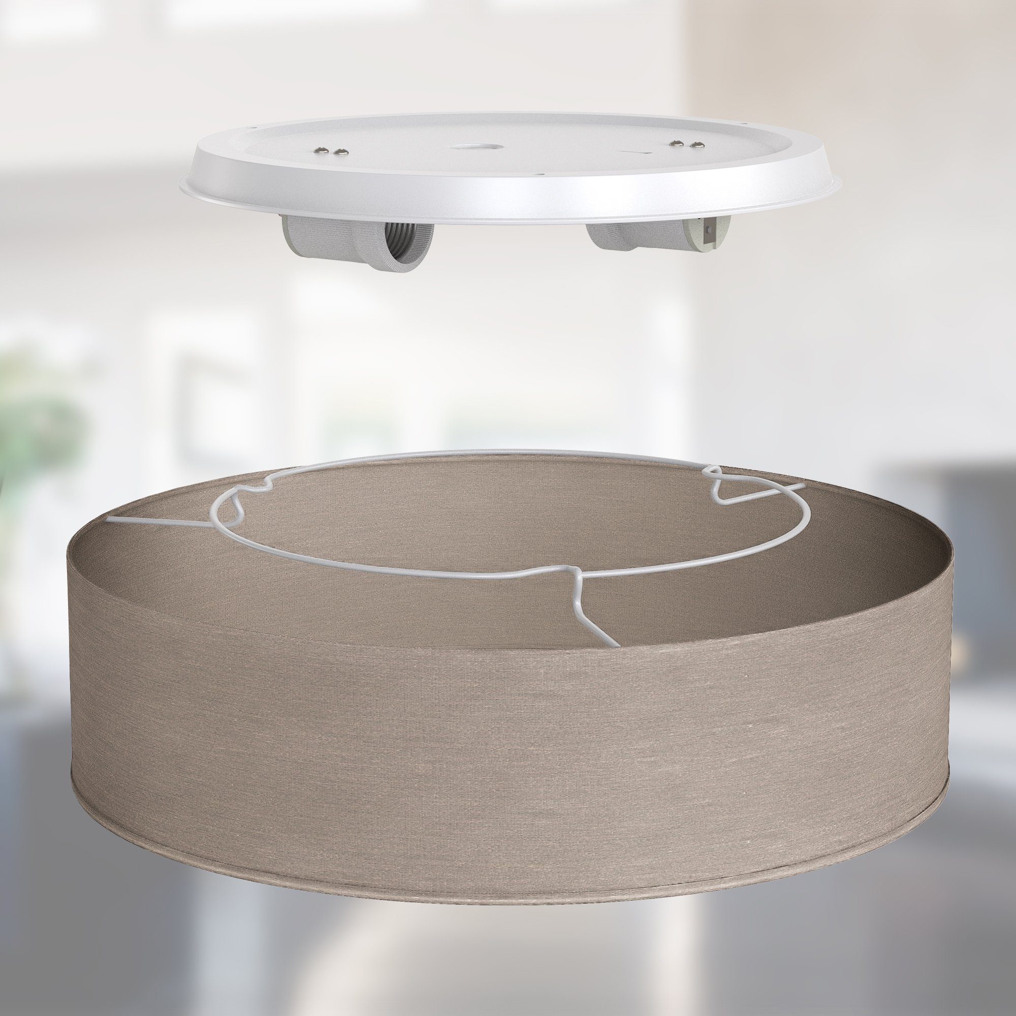B.K.Licht Plafondlamp LED plafondlamp textielschaal woonkamer slaapkamer taupe 2xE27