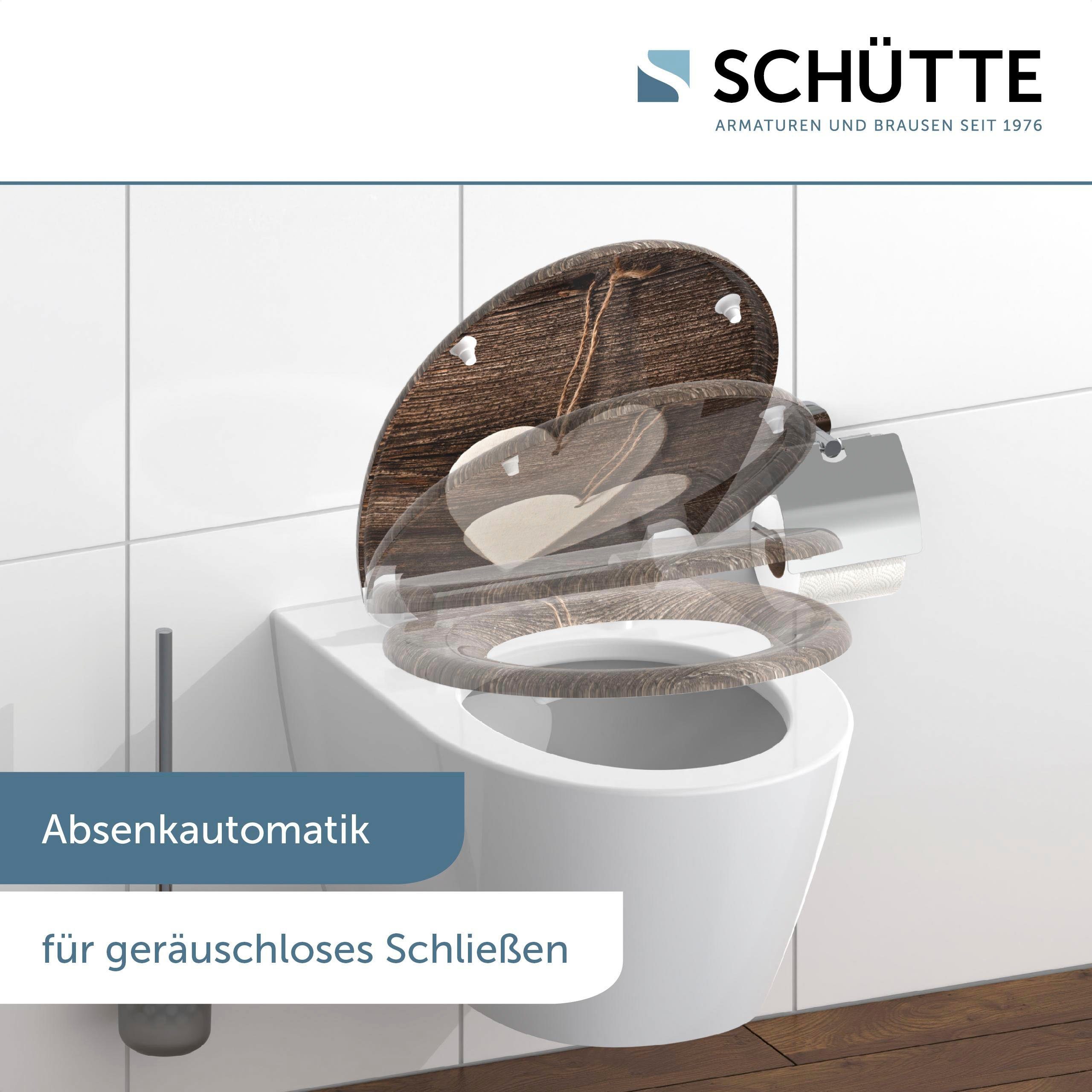 Schütte Toiletzitting Wood Heart Duroplast, met softclosemechanisme en snelsluiting