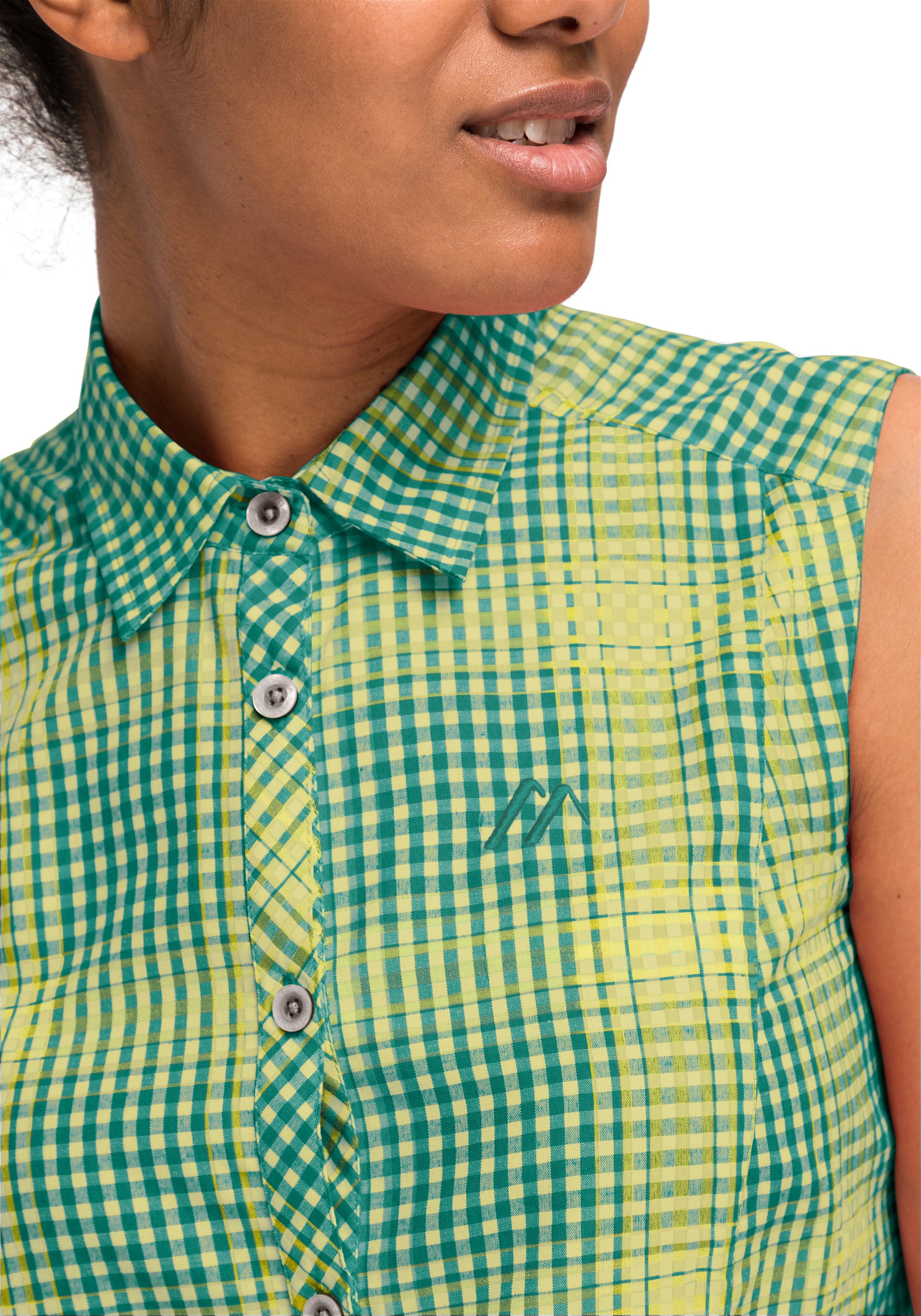 Maier Sports Functionele blouse Paloma Geruite, mouwloze blouse voor wandelen, reizen en vrije tijd