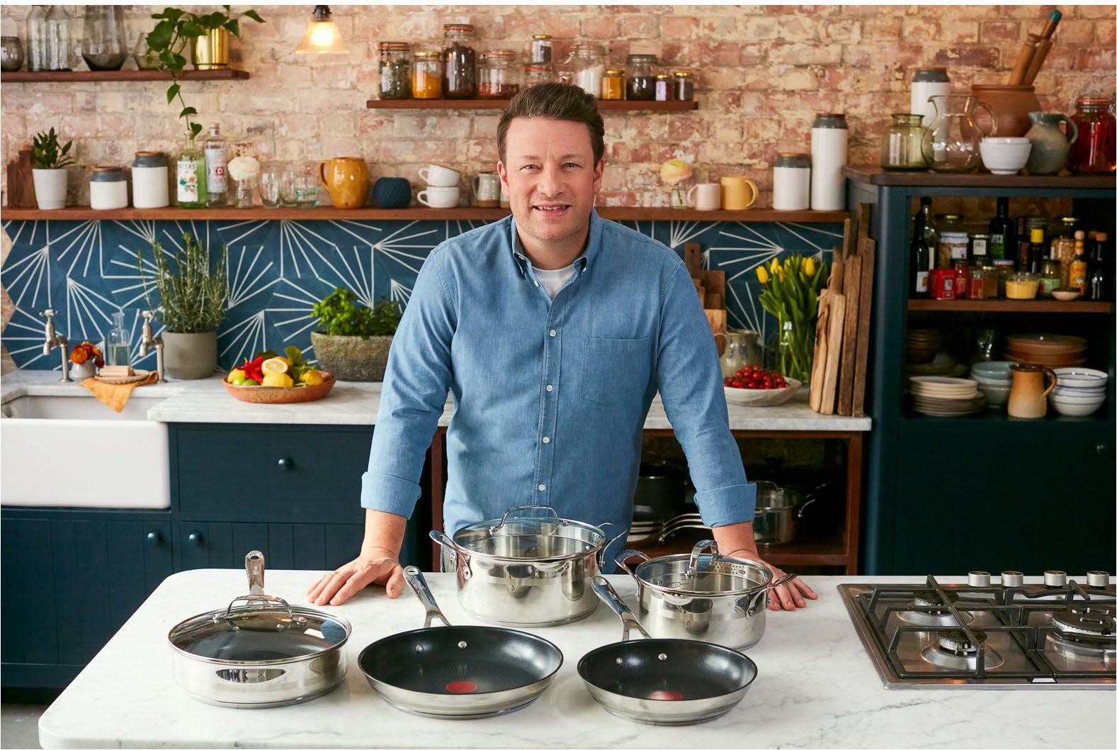 Tefal Koekenpan Jamie Oliver Cook Smart Roestvrij staal, anti-aanbak coating, thermo-signaal, voor alle kookplaten, inductie (1-delig)