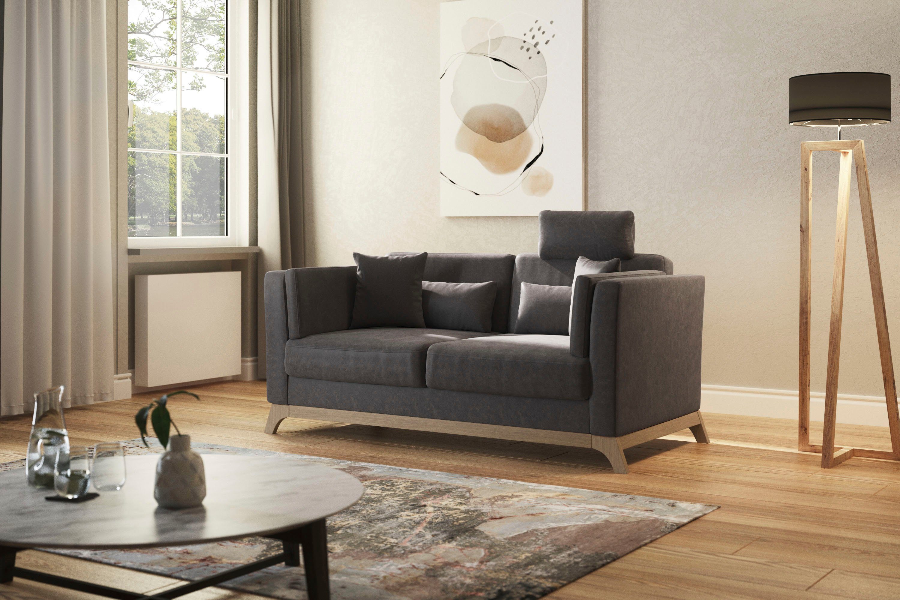 Home affaire 2,5-zitsbank Viva optioneel met houten frame van beukenhout grijs, 2-zitsbanken