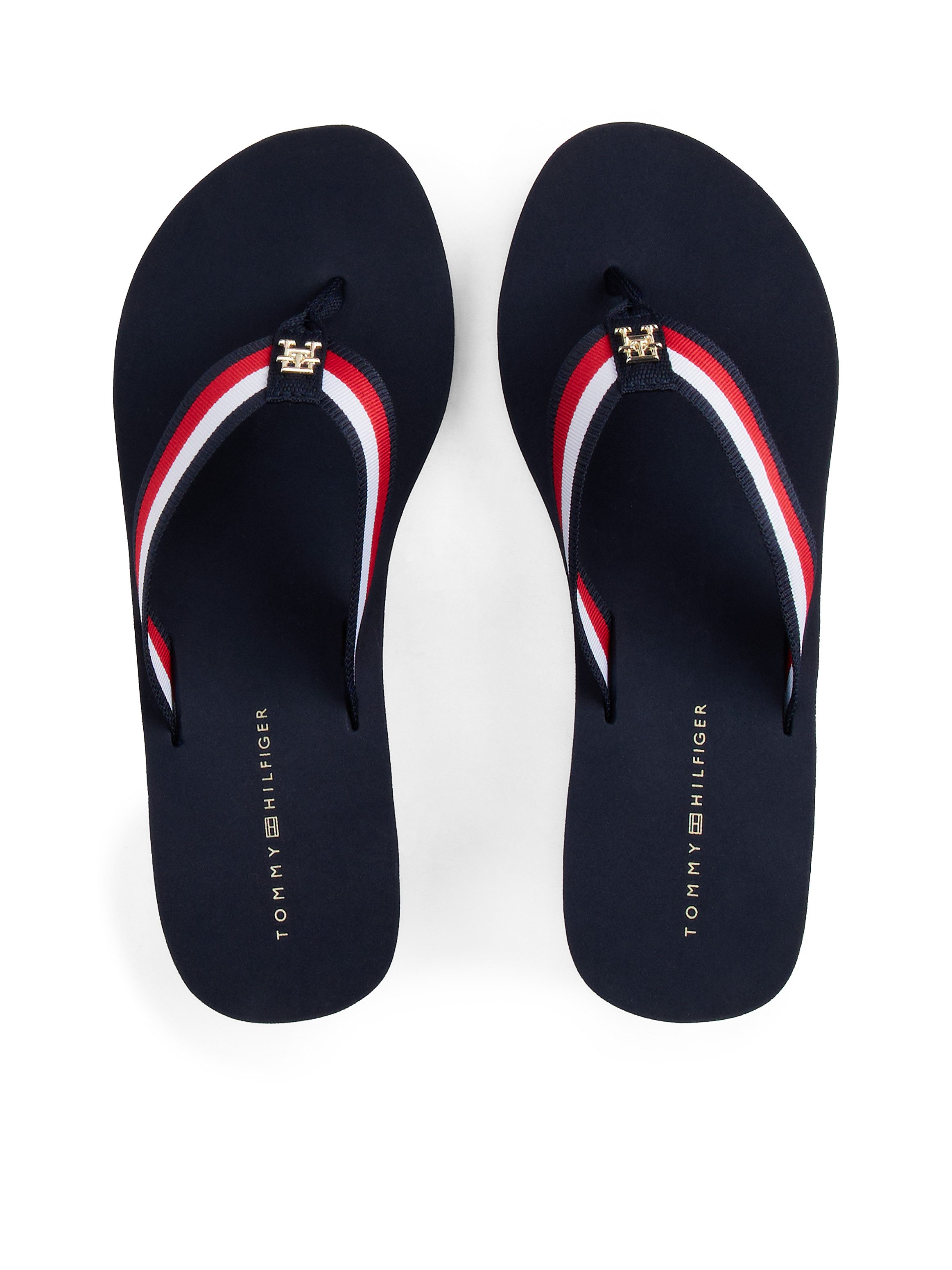 Tommy Hilfiger Dianets TH CORPORATE WEDGE BEACH SANDAL , wig hak, zomerschoen, teenslipper met gestreepte bandages