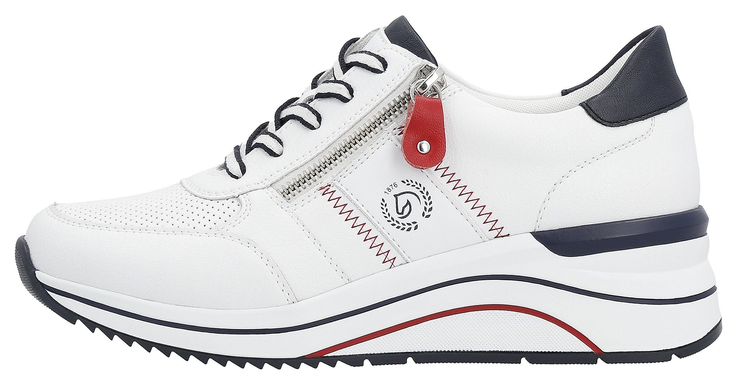 Remonte Sneakers met sleehak , vrijetijdsschoen, lage schoen, veterschoen met metallic contrastaccenten