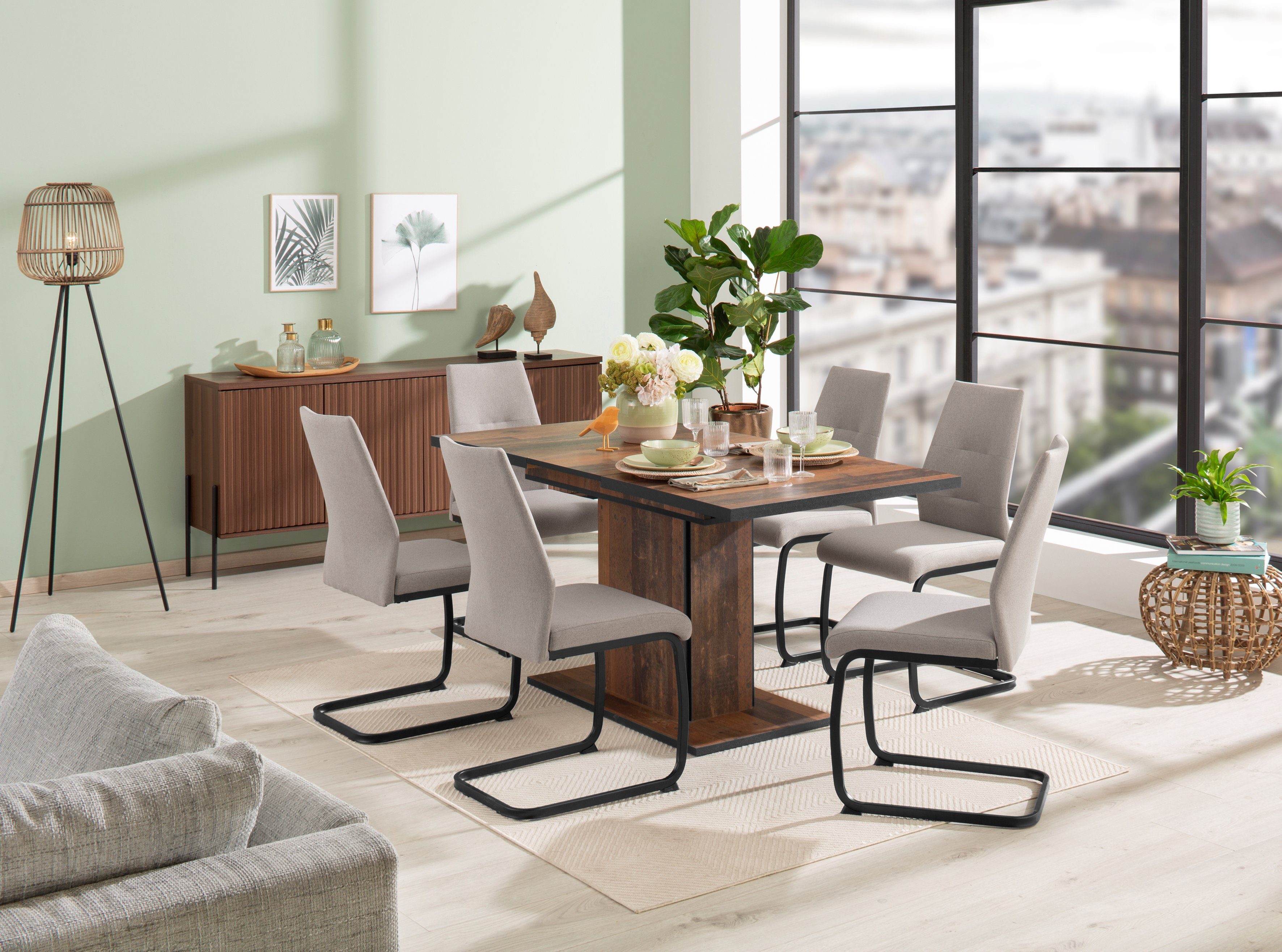 HELA Eethoek Ariana, TOPSELLER! OTTOs Choice, uitschuifbare eettafel, 6 stoelen Tafel uitschuifbaar 120 -160 cm, draagvermogen 140 KG, comfortabel