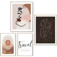 reinders! artprint abstracte vormen lijnen - tekst - vrouw - vrijheid - reizen (4 stuks) multicolor
