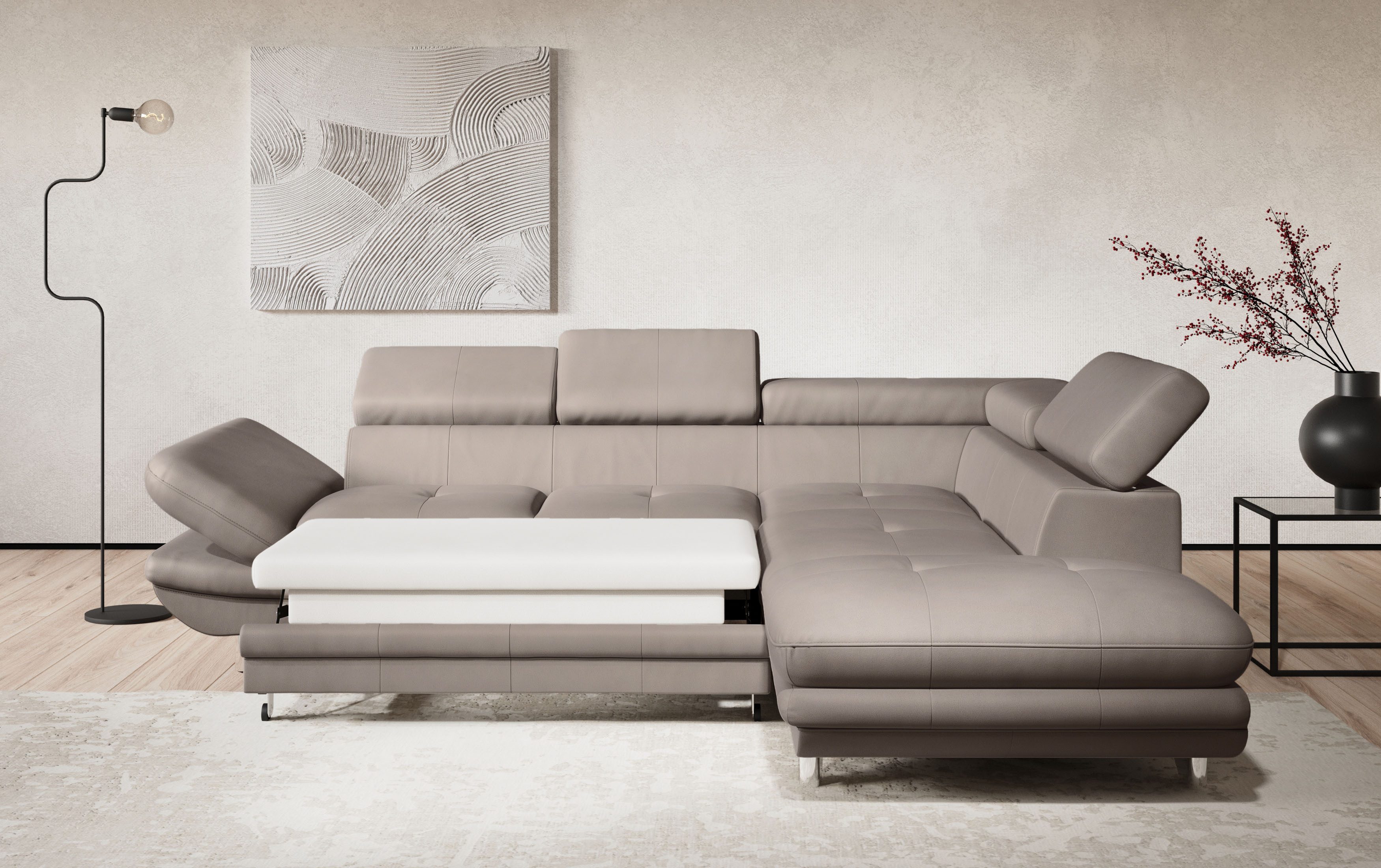 COTTA Hoekbank Enterprise L-vorm met hoofd- en armverstelling, optioneel met bedfunctie