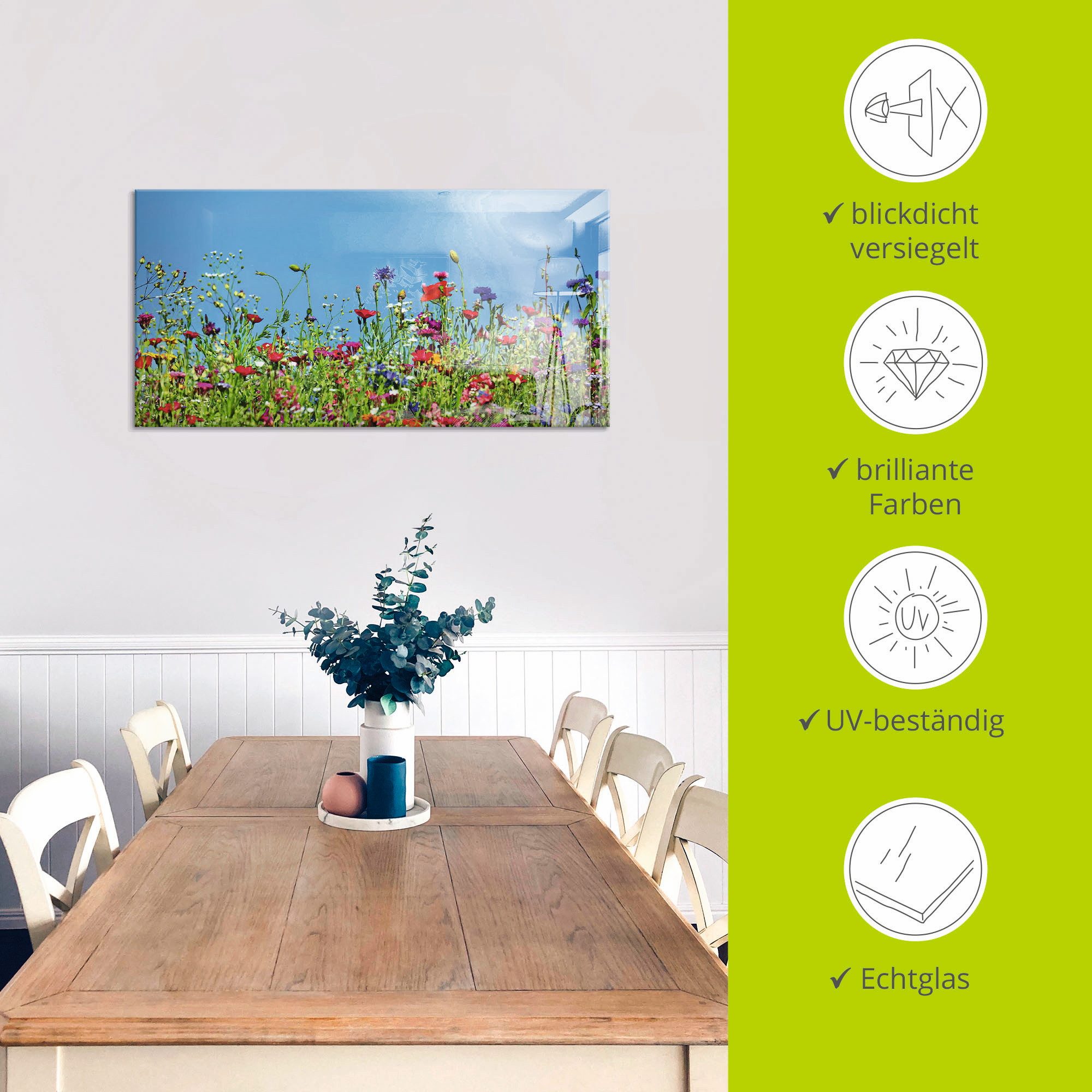Artland Print op glas Bloemenweide II in verschillende maten