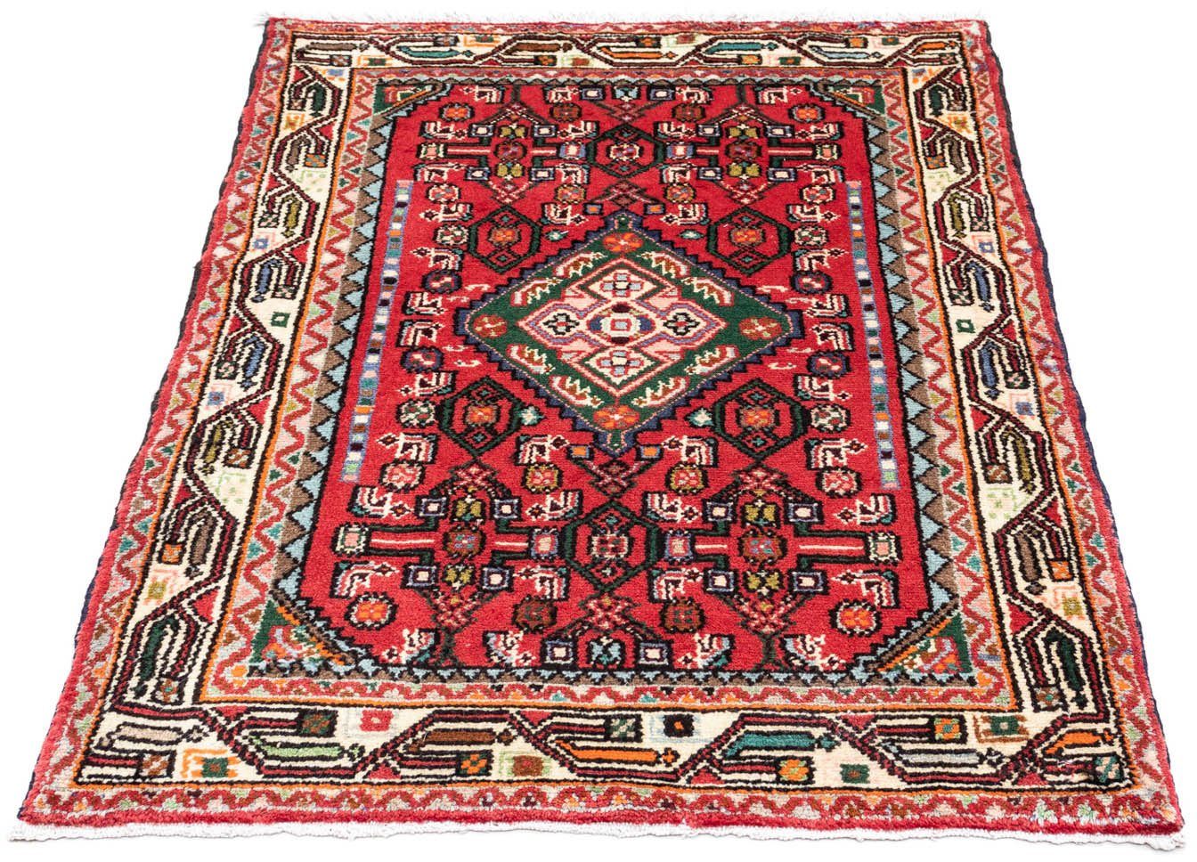 morgenland Wollen kleed Hosseinabad medaillon rosso scuro 136 x 82 cm Handgeknoopt