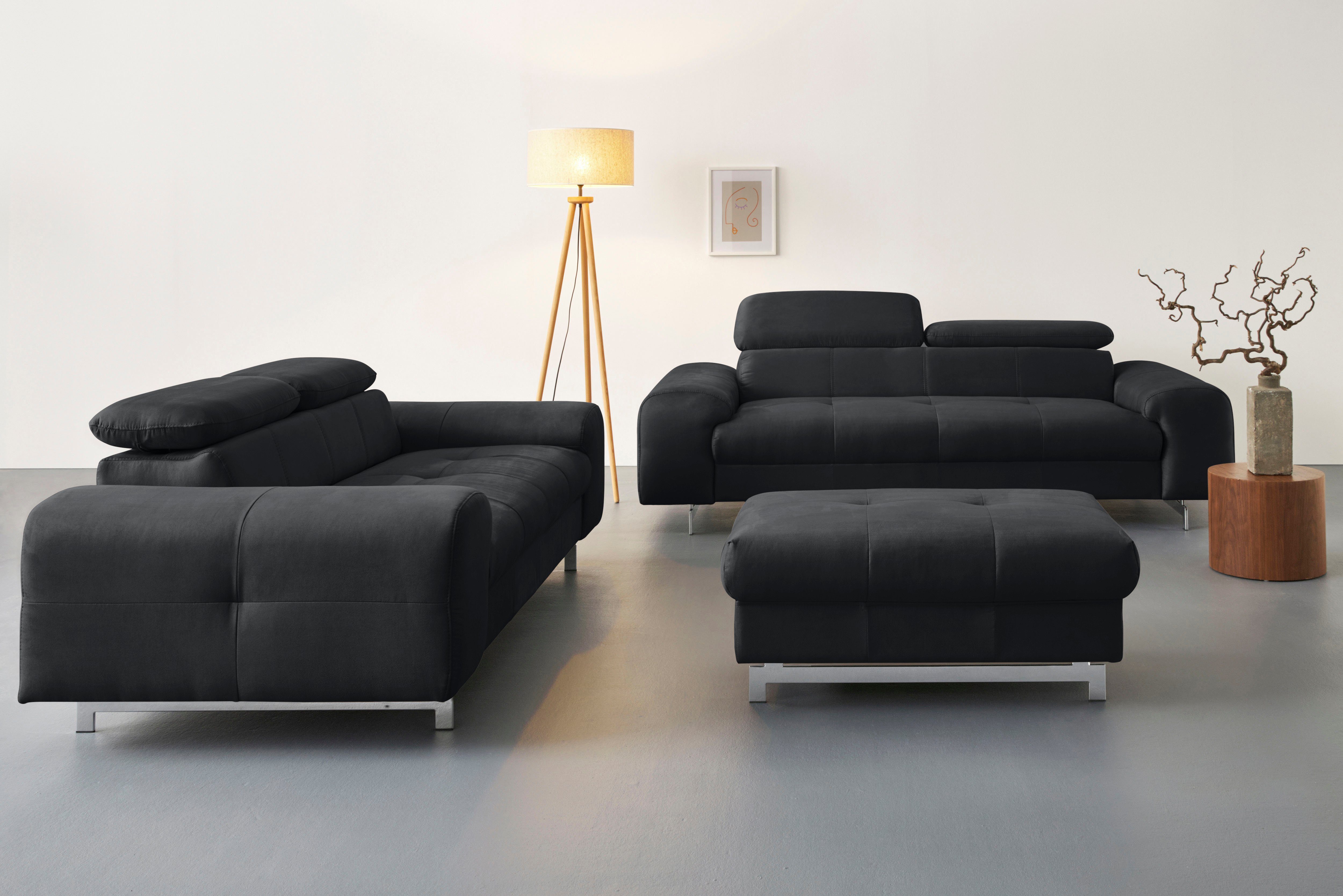 COTTA 3-zitsbank Chef Big-sofa met verstelbare rugleuning, elegante metalen poten