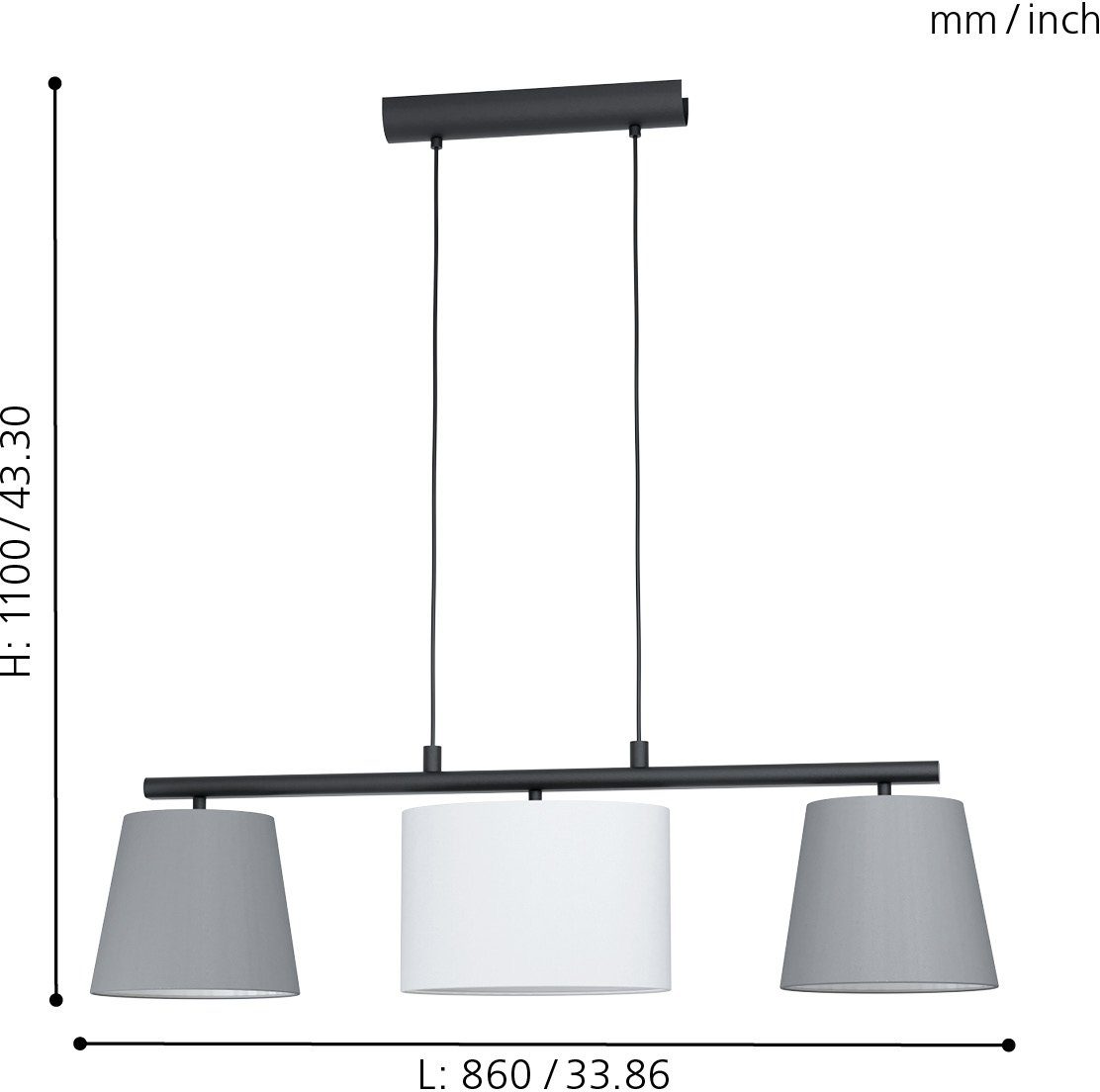 EGLO Hanglamp ALMEIDA 1 zwart / l86 x h110 x b25,5 cm / excl. 3x e14 (elk max. 25 w) / stof