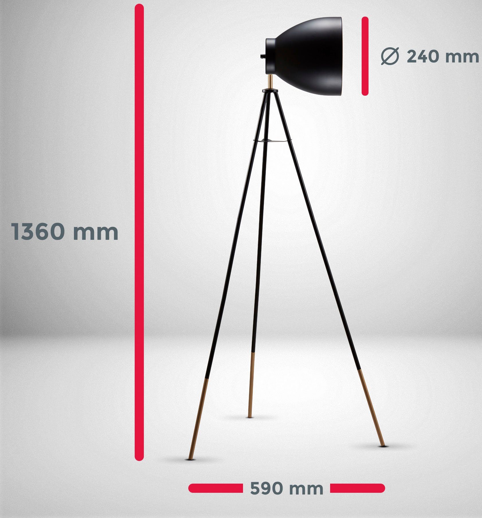 B.K.Licht Staande lamp BK_ST1233 Vloerlamp, vintage, zwart-goud, metaal, draaibaar E27-fitting, zonder lichtbron (max. 40W), met kabelschakelaar, Ø 59 cm (1 stuk)