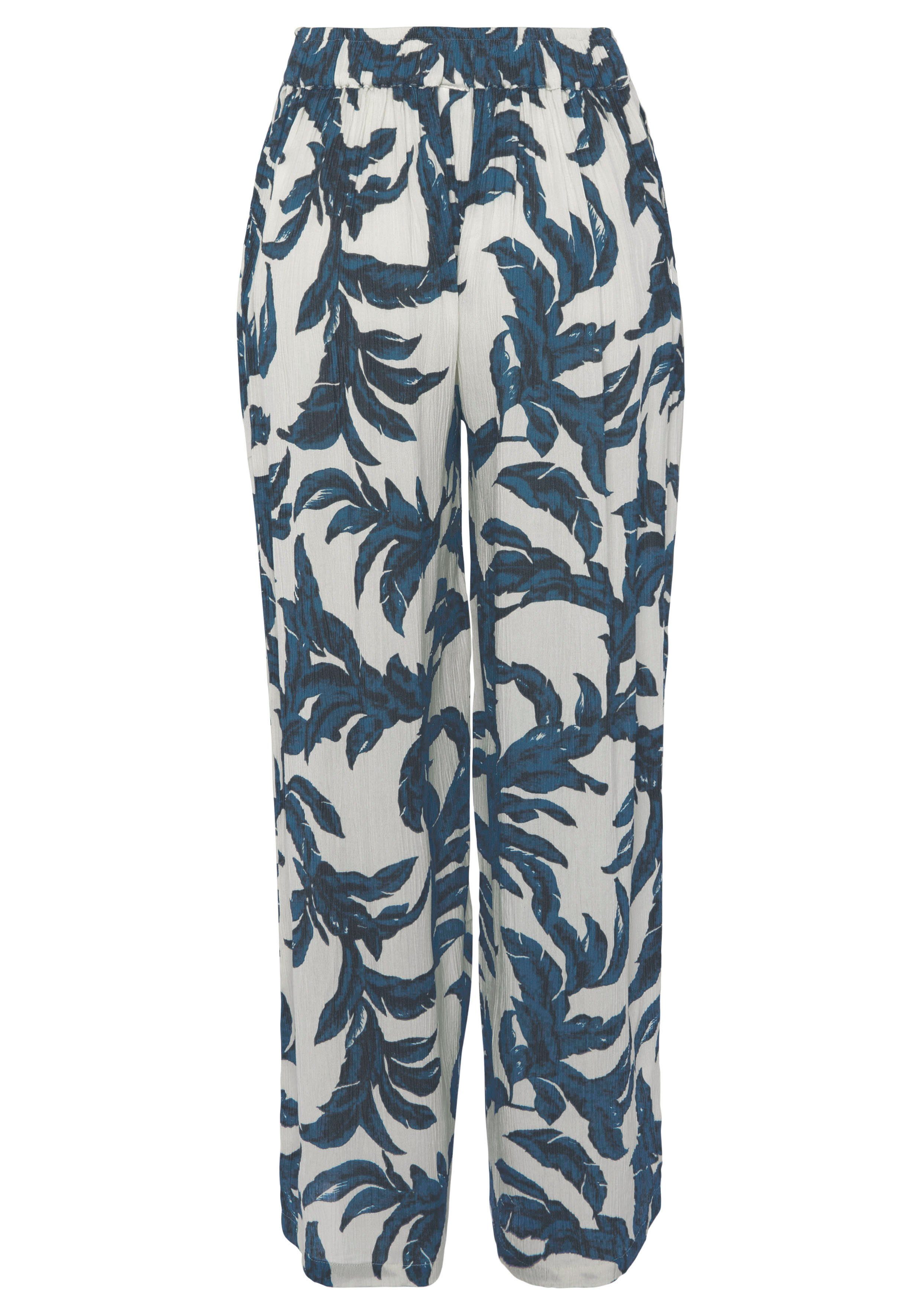 s.Oliver RED LABEL Beachwear Palazzobroek van crêpe viscose met all-over print en zakken, stoffen broek
