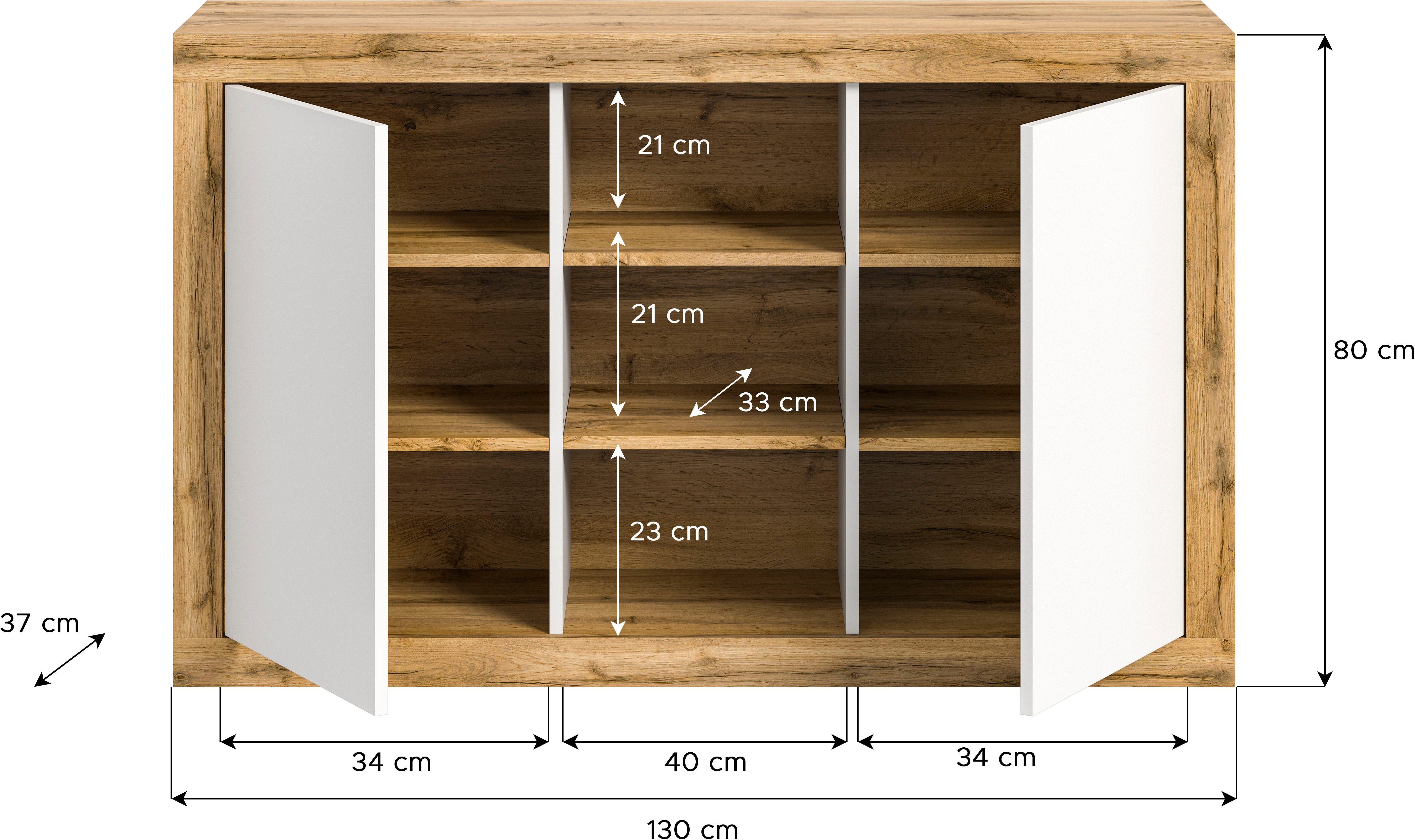 INOSIGN Dressoir Trinity, Breedte 130 cm, 2-deurs, 3 open vakken, greeploze fronten